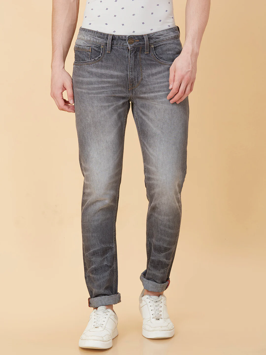 Grey Slim Straight Fit Denims For Men By Being Human Clothing