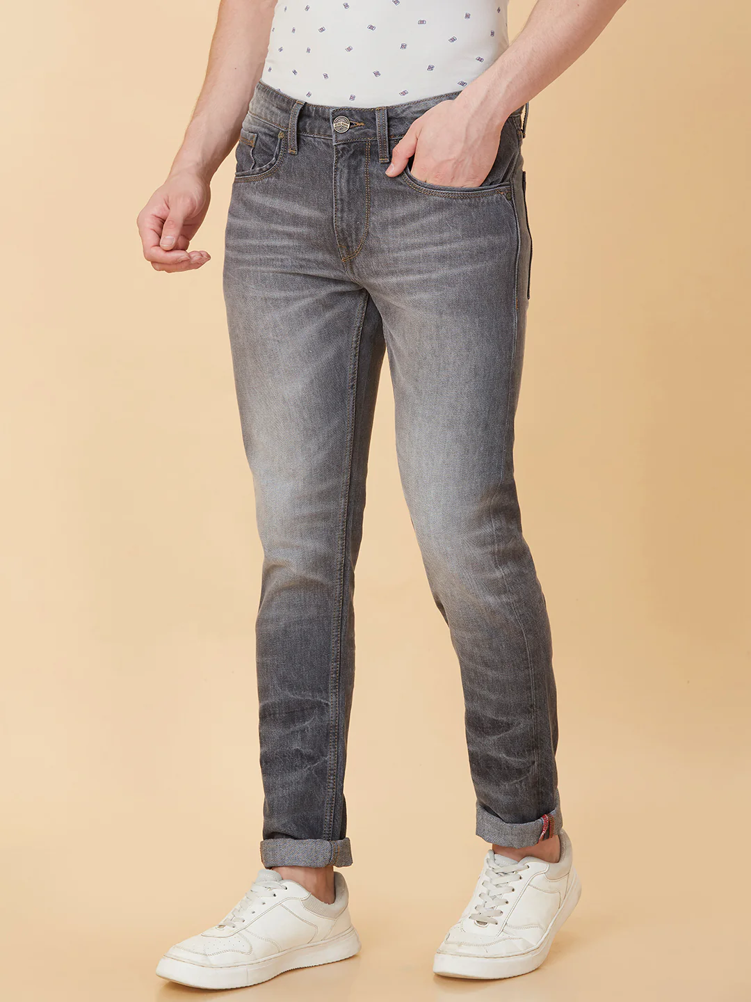 Grey Slim Straight Fit Denims For Men By Being Human Clothing - Image 4