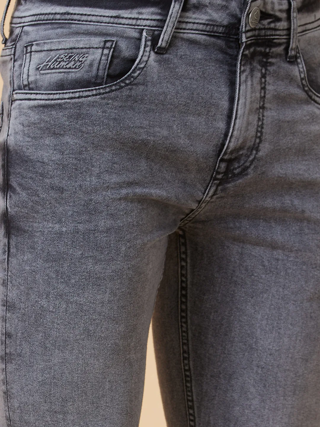 Grey Slim Straight Fit Men's Denims by Being Human Clothing - Image 4