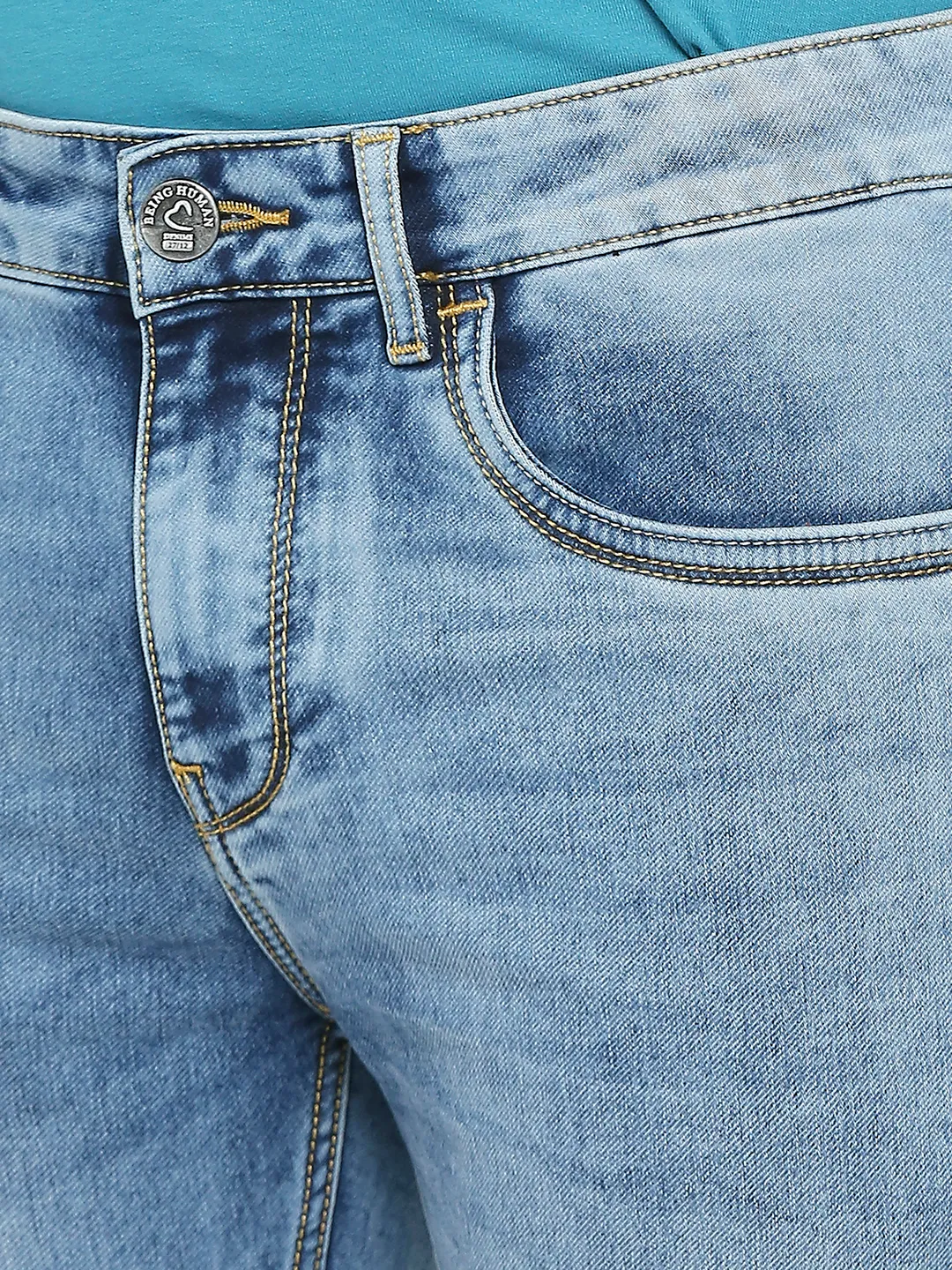Blue Slim Straight Fit Men's Denims by Being Human Clothing - Image 5