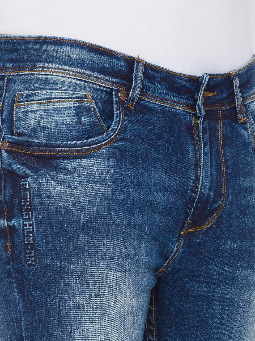 Blue Slim Straight Fit Men's Denims by Being Human Clothing - Image 4