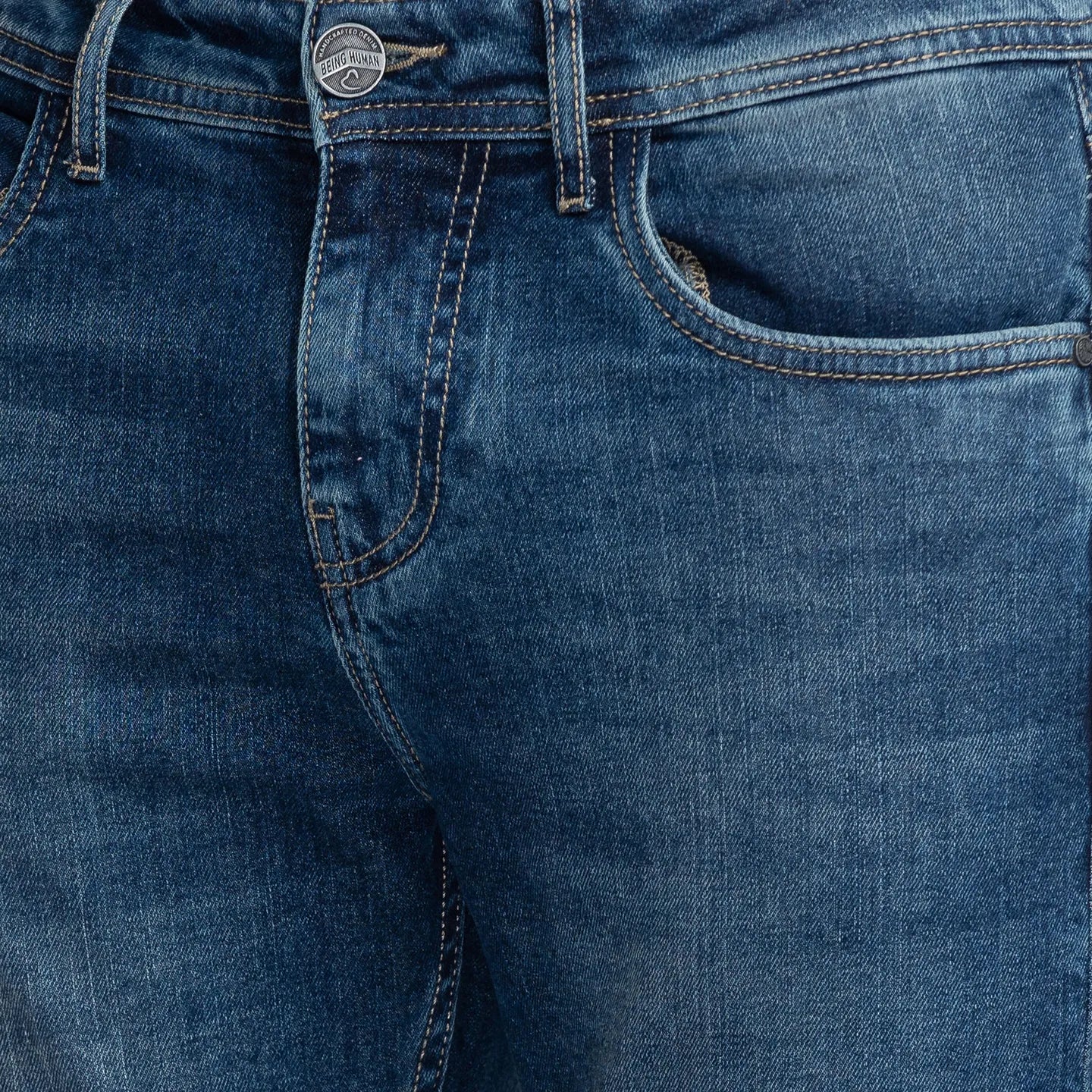 Blue Slim Straight Fit Men's Denims by Being Human Clothing - Image 4