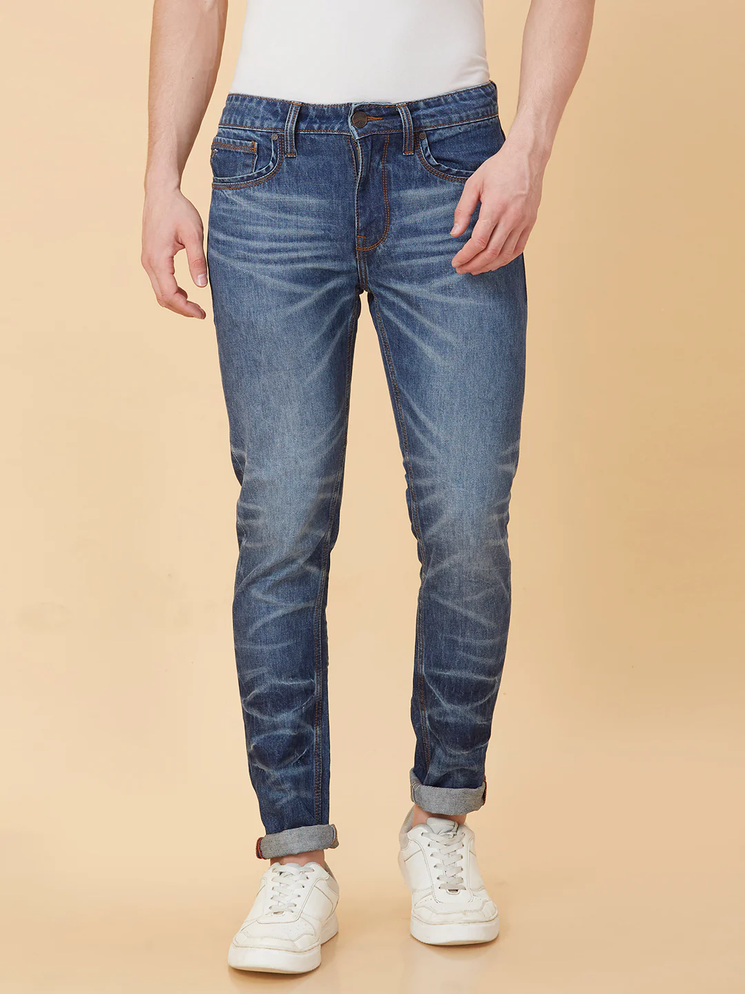 Blue Slim Straight Fit Denims For Men By Being Human Clothing