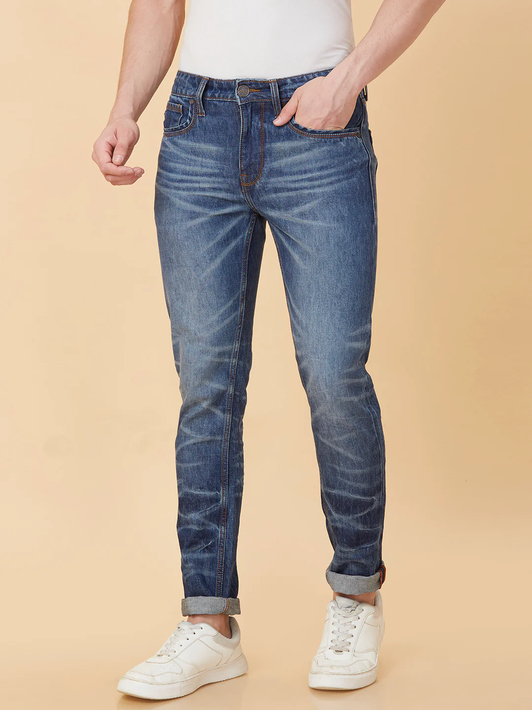 Blue Slim Straight Fit Denims For Men By Being Human Clothing - Image 4