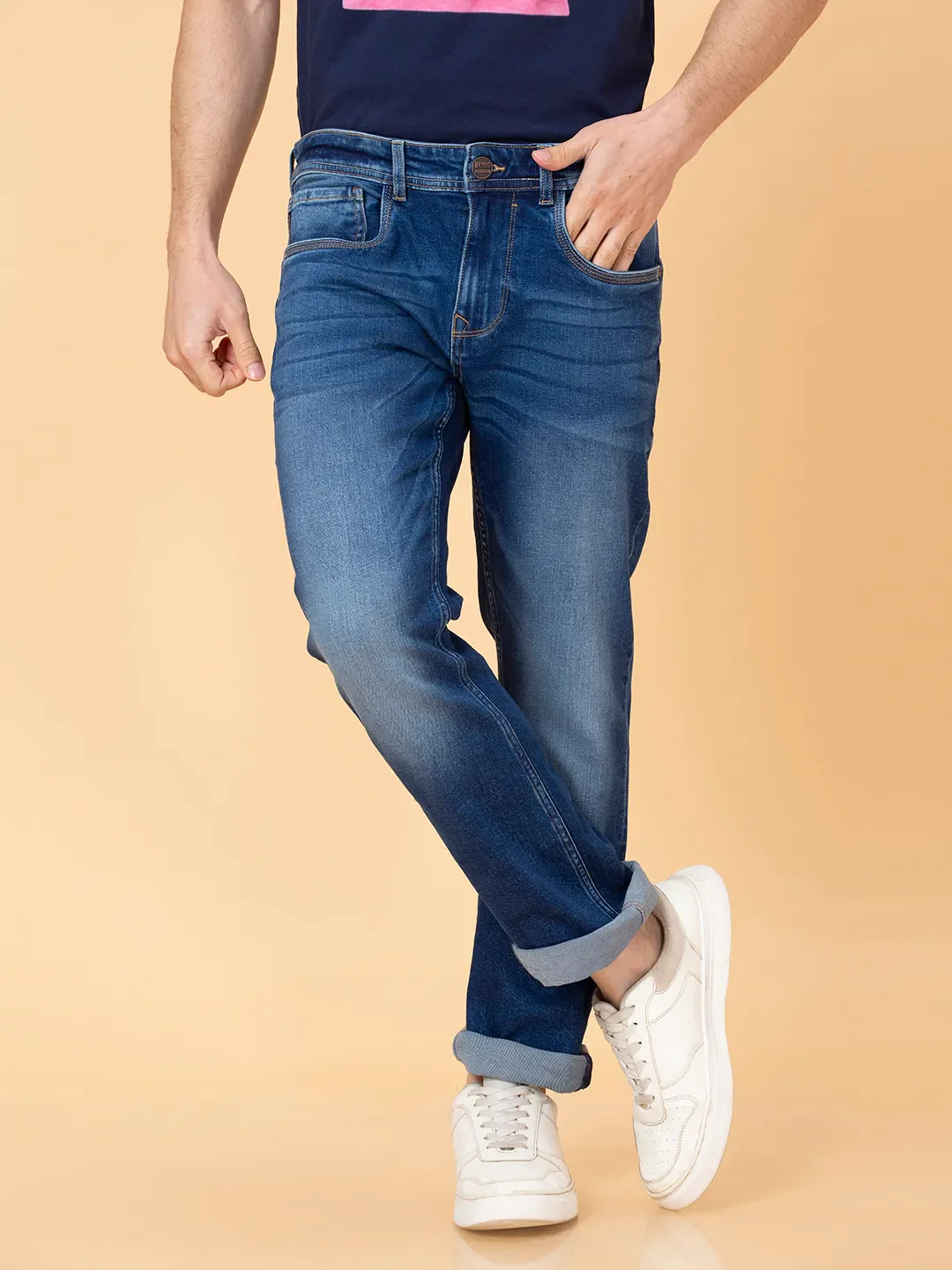 Blue Slim Straight Fit Men's Denims by Being Human Clothing - Image 4