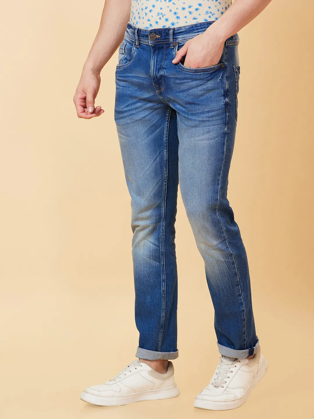 Blue Slim Straight Fit Men's Denims by Being Human Clothing - Image 3