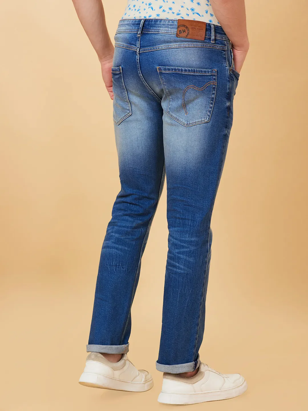 Blue Slim Straight Fit Men's Denims by Being Human Clothing - Image 4