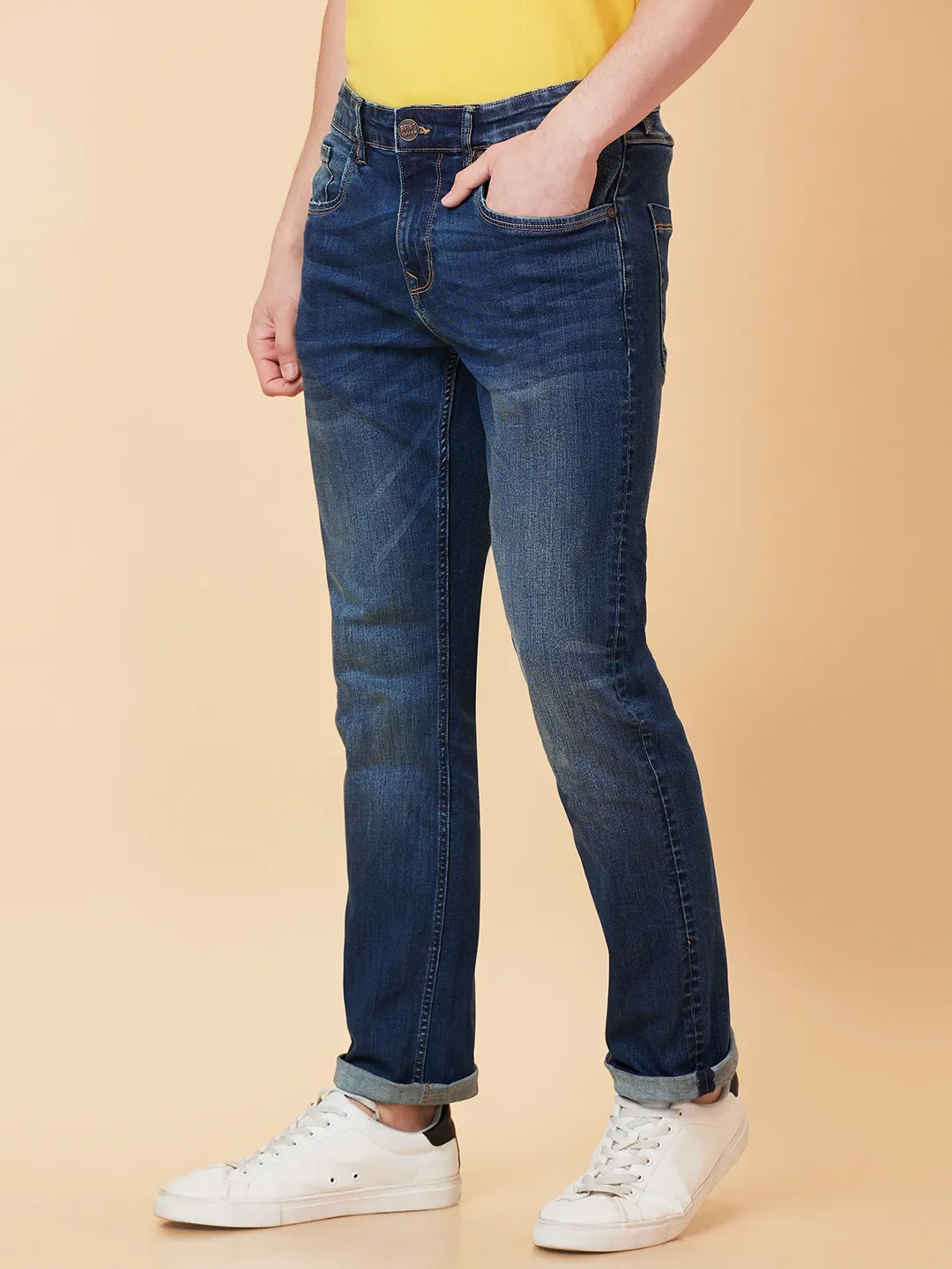 Blue Slim Straight Fit Men's Denims by Being Human Clothing - Image 4
