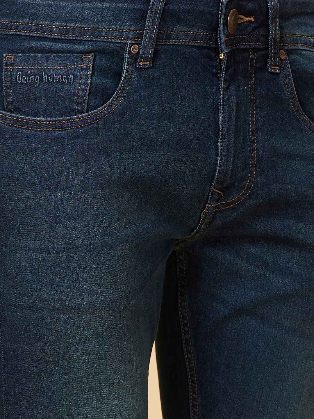 Blue Slim Straight Fit Men's Denims by Being Human Clothing - Image 4