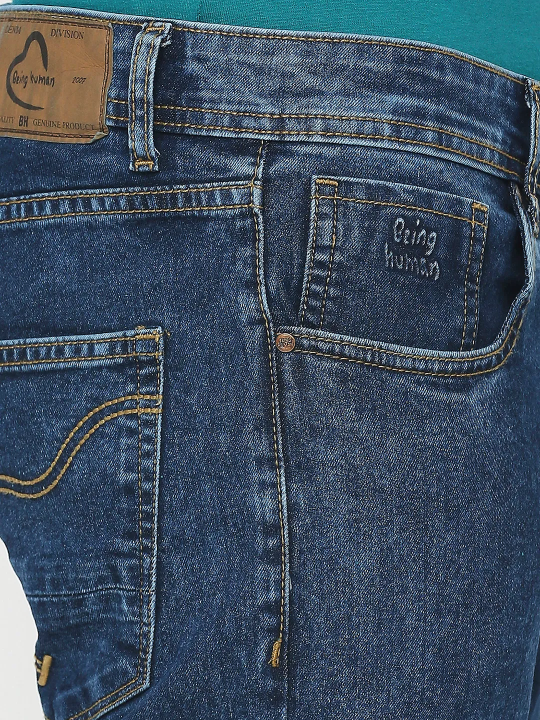 Blue Slim Straight Fit Men's Denims by Being Human Clothing - Image 5