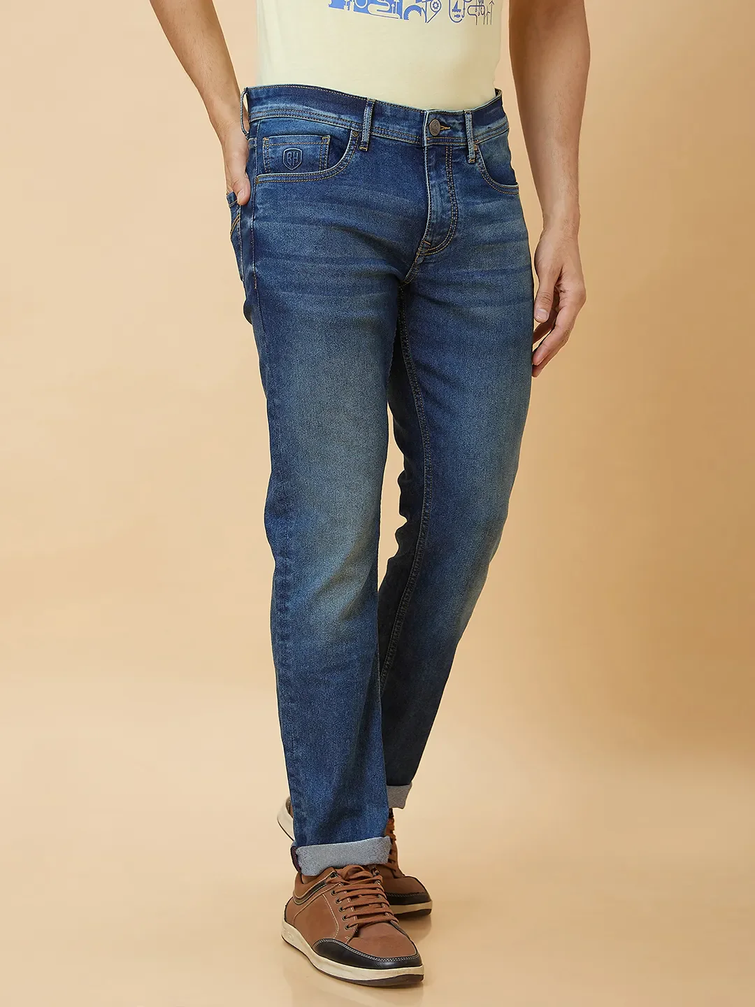 Blue Slim Straight Fit Men's Denims by Being Human Clothing - Image 3