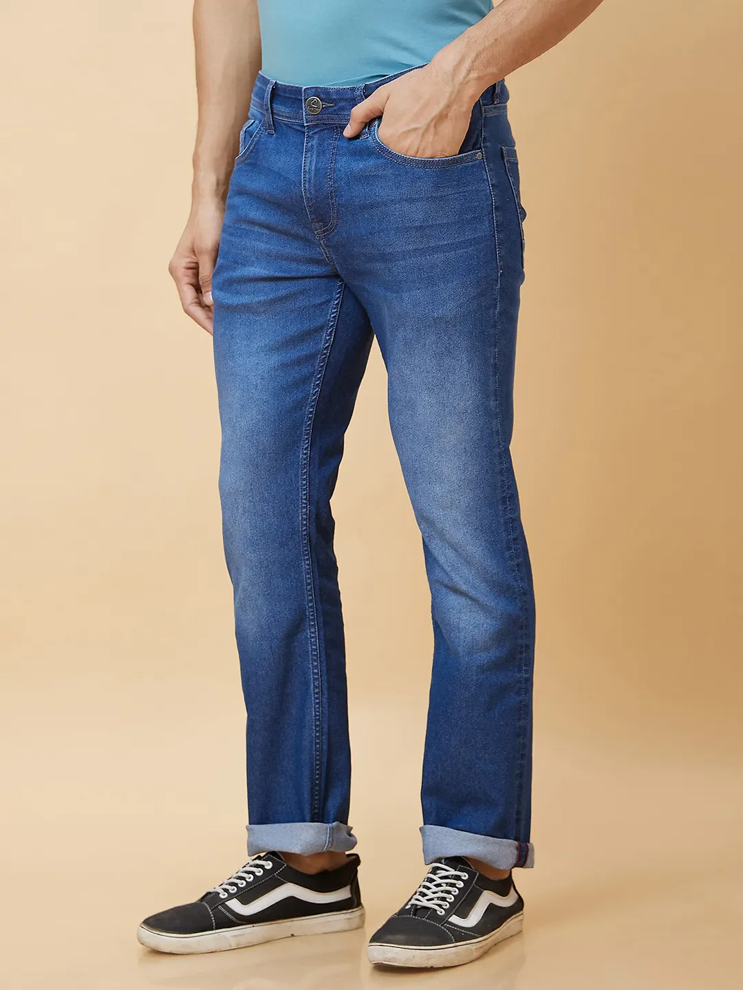 Blue Slim Straight Fit Men's Denims by Being Human Clothing - Image 3