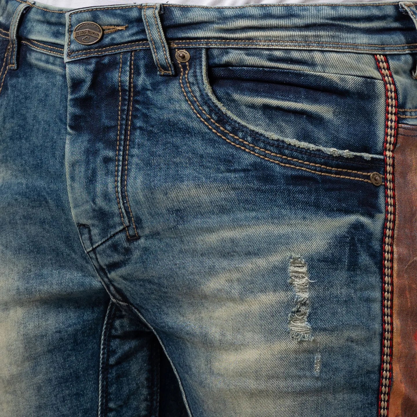 Blue Slim Straight Fit Men's Denims by Being Human Clothing - Image 5