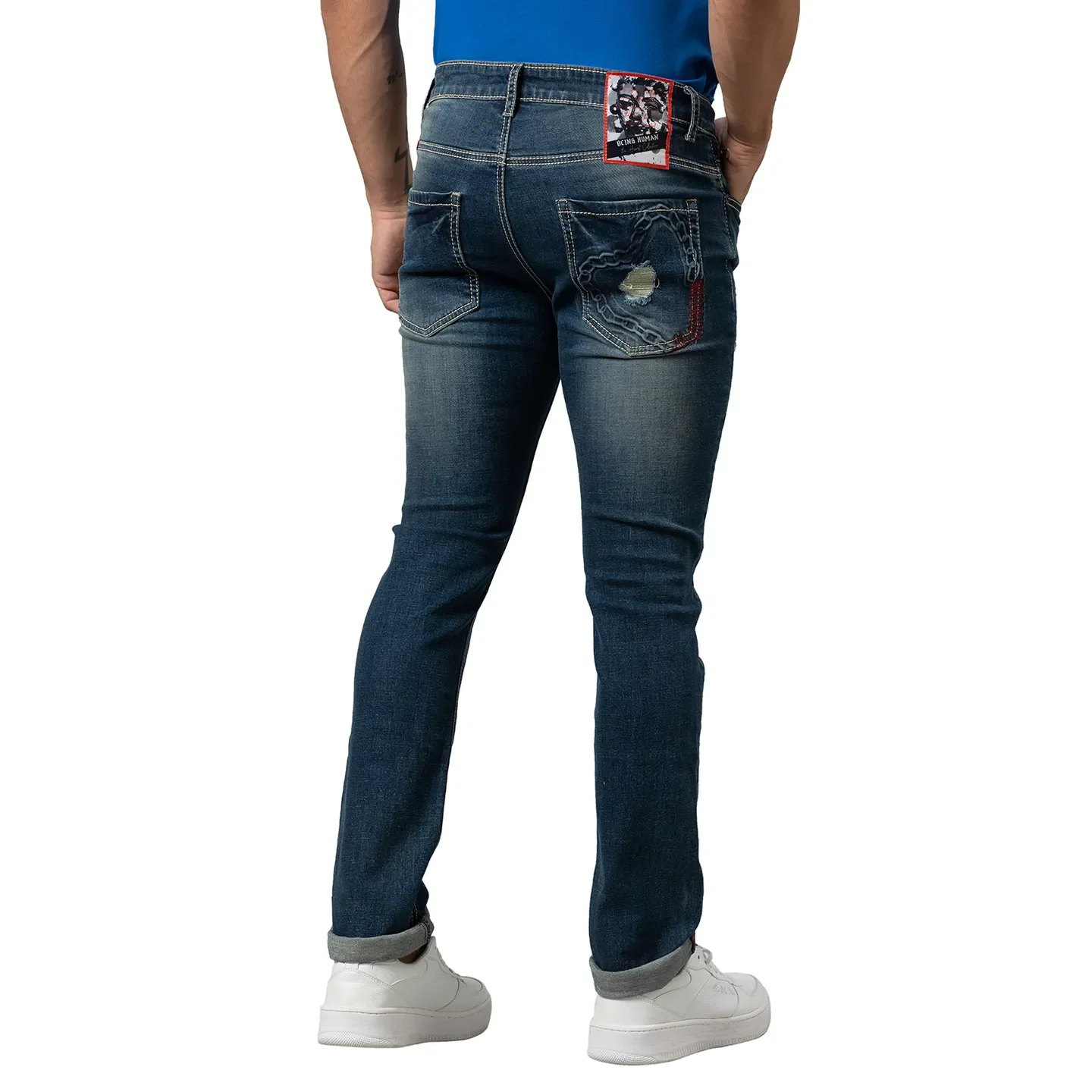 Blue Slim Straight Fit Men's Denims by Being Human Clothing - Image 3