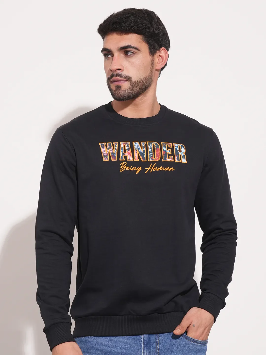 Black Regular Fit Round Neck Long Sleeves Men's Sweatshirt by Being Human Clothing