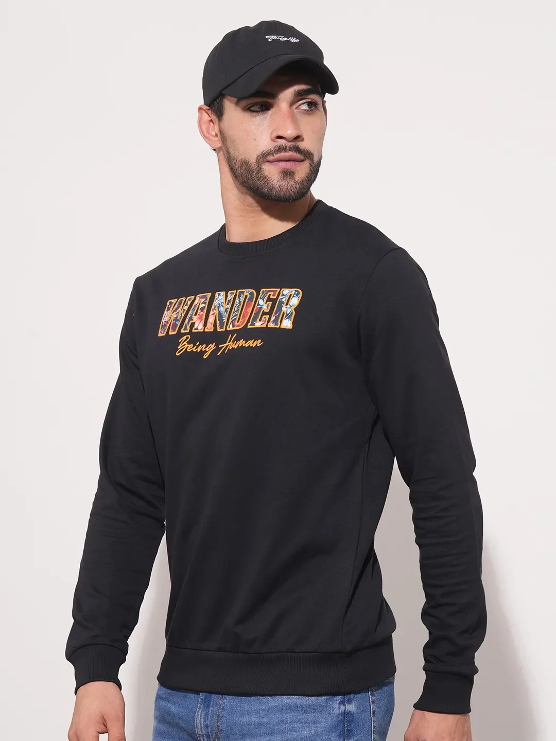 Black Regular Fit Round Neck Long Sleeves Men's Sweatshirt by Being Human Clothing - Image 6