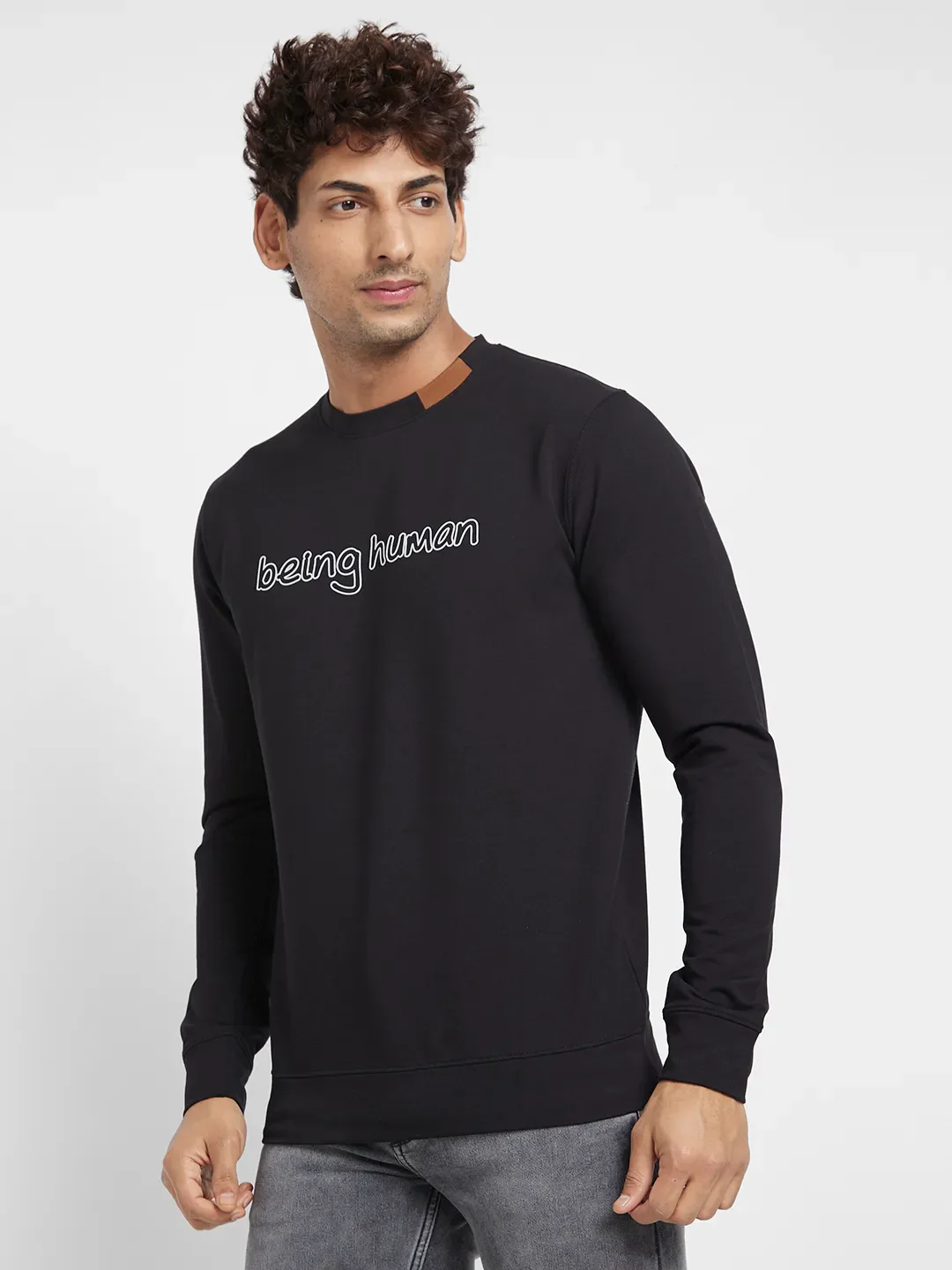 Black Regular Fit Round Neck Long Sleeves Men's Sweatshirt by Being Human Clothing - Image 2
