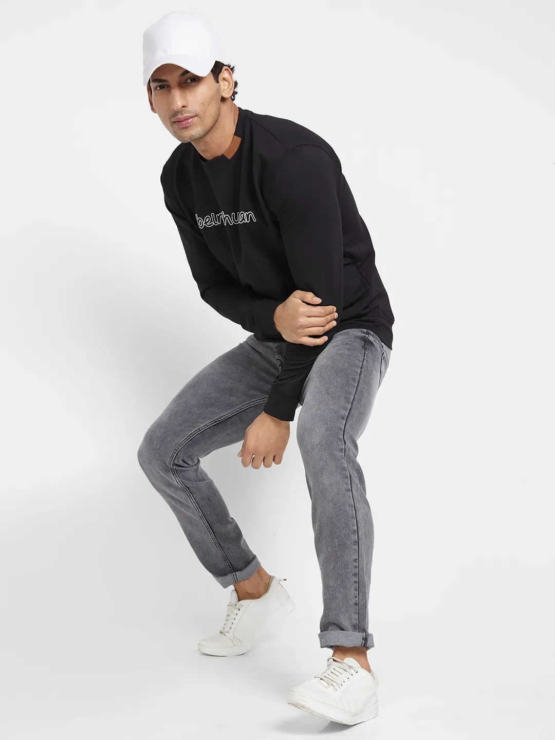 Black Regular Fit Round Neck Long Sleeves Men's Sweatshirt by Being Human Clothing - Image 4