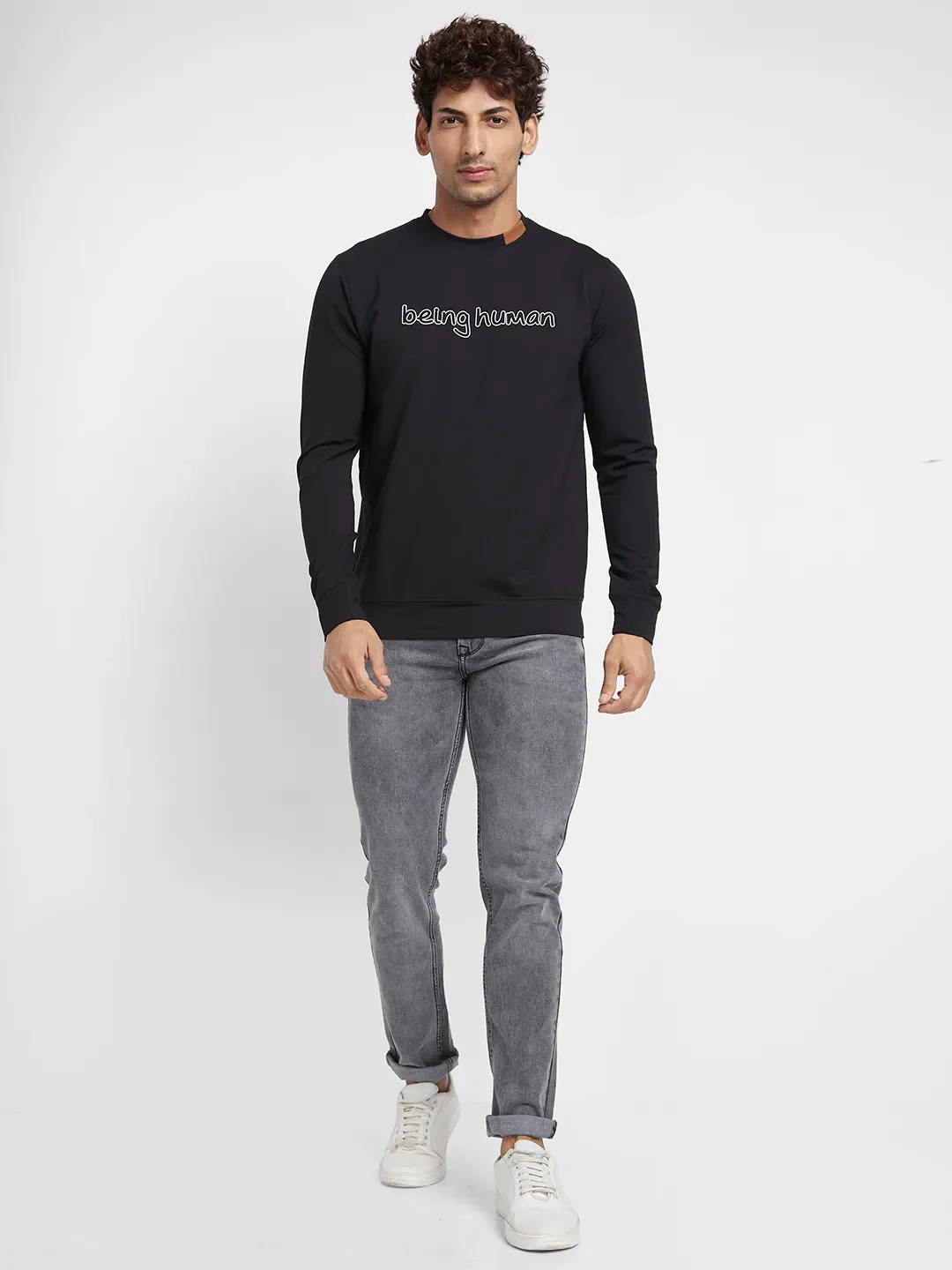 Black Regular Fit Round Neck Long Sleeves Men's Sweatshirt by Being Human Clothing - Image 5