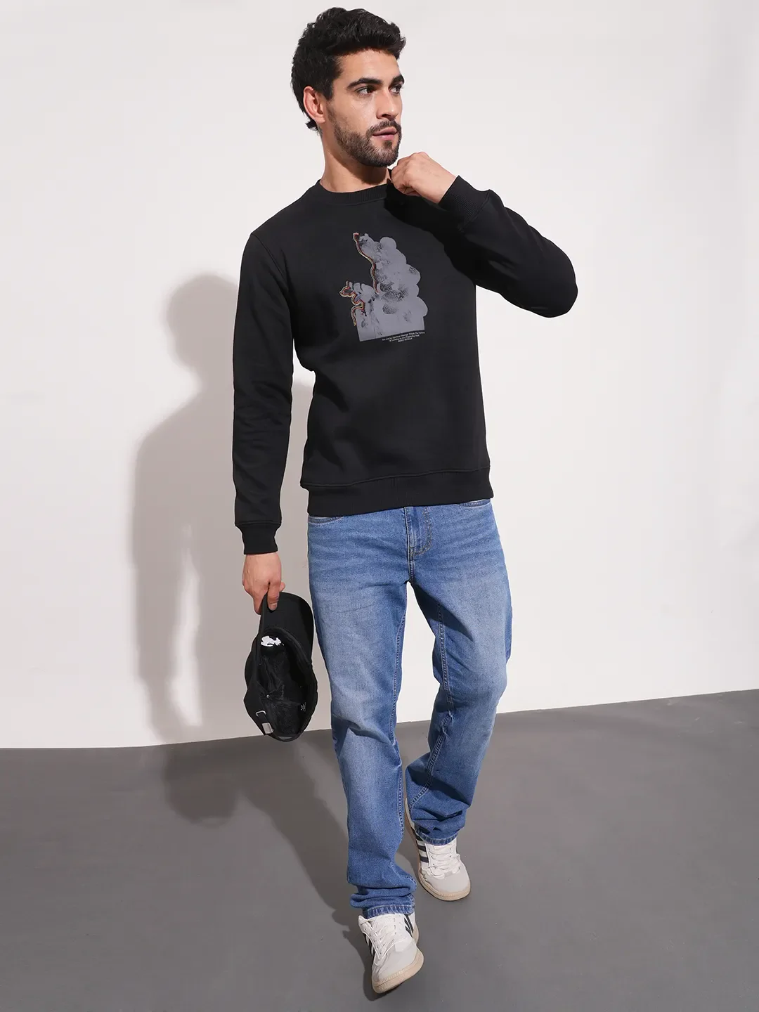 Black Regular Fit Round Neck Men's Sweatshirt by Being Human Clothing - Image 2