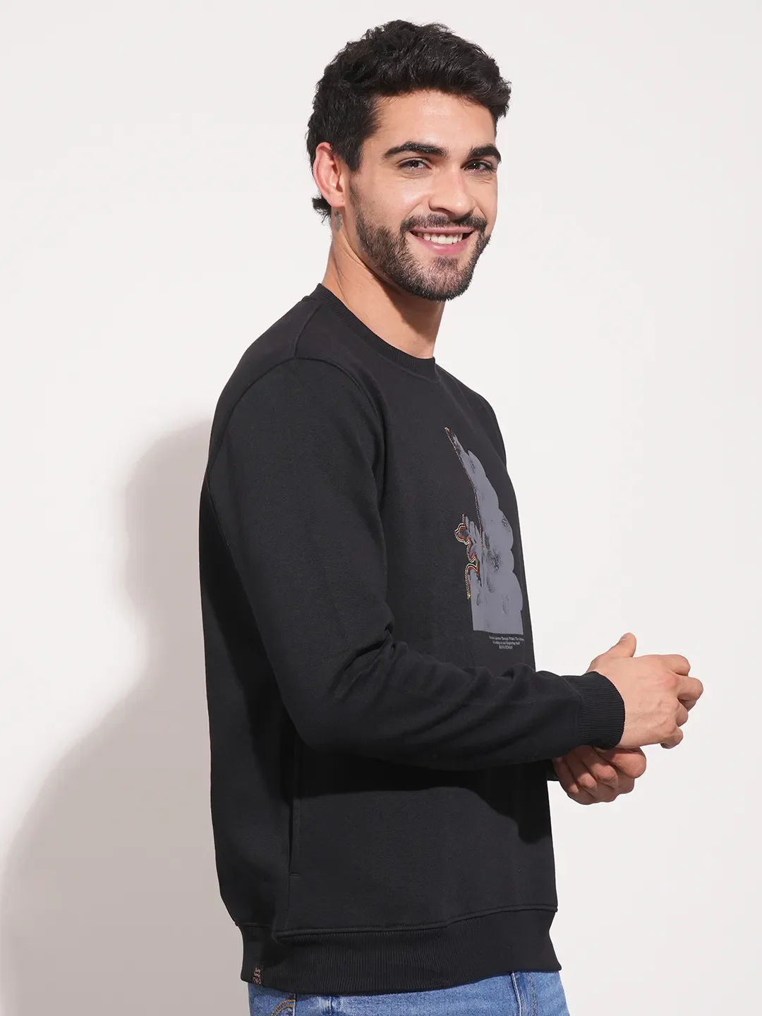 Black Regular Fit Round Neck Men's Sweatshirt by Being Human Clothing - Image 6