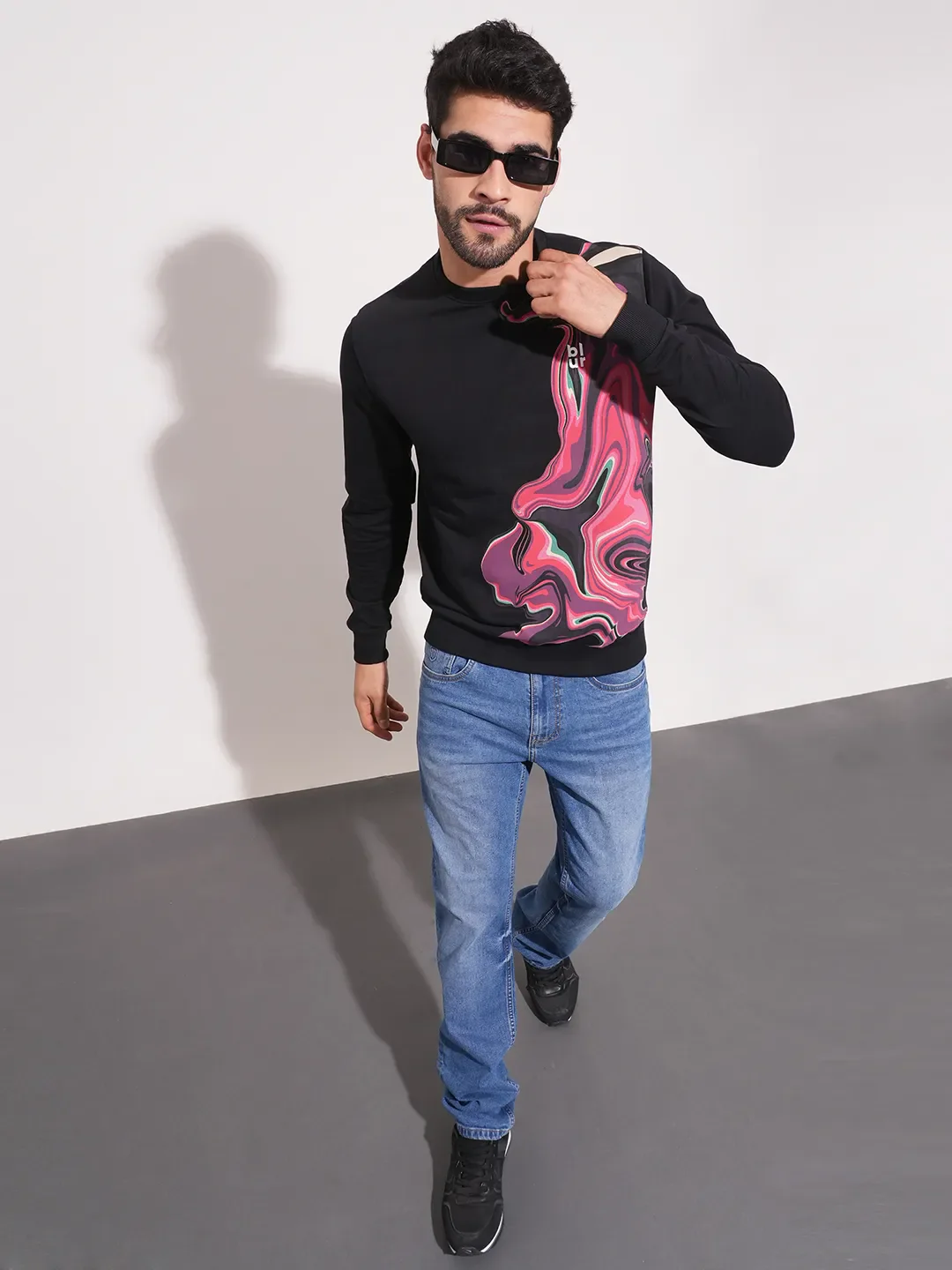 Black Regular Fit Round Neck Long Sleeves Men's Sweatshirt by Being Human Clothing - Image 2