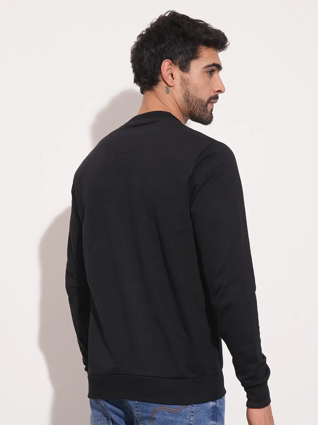 Black Regular Fit Round Neck Long Sleeves Men's Sweatshirt by Being Human Clothing - Image 3