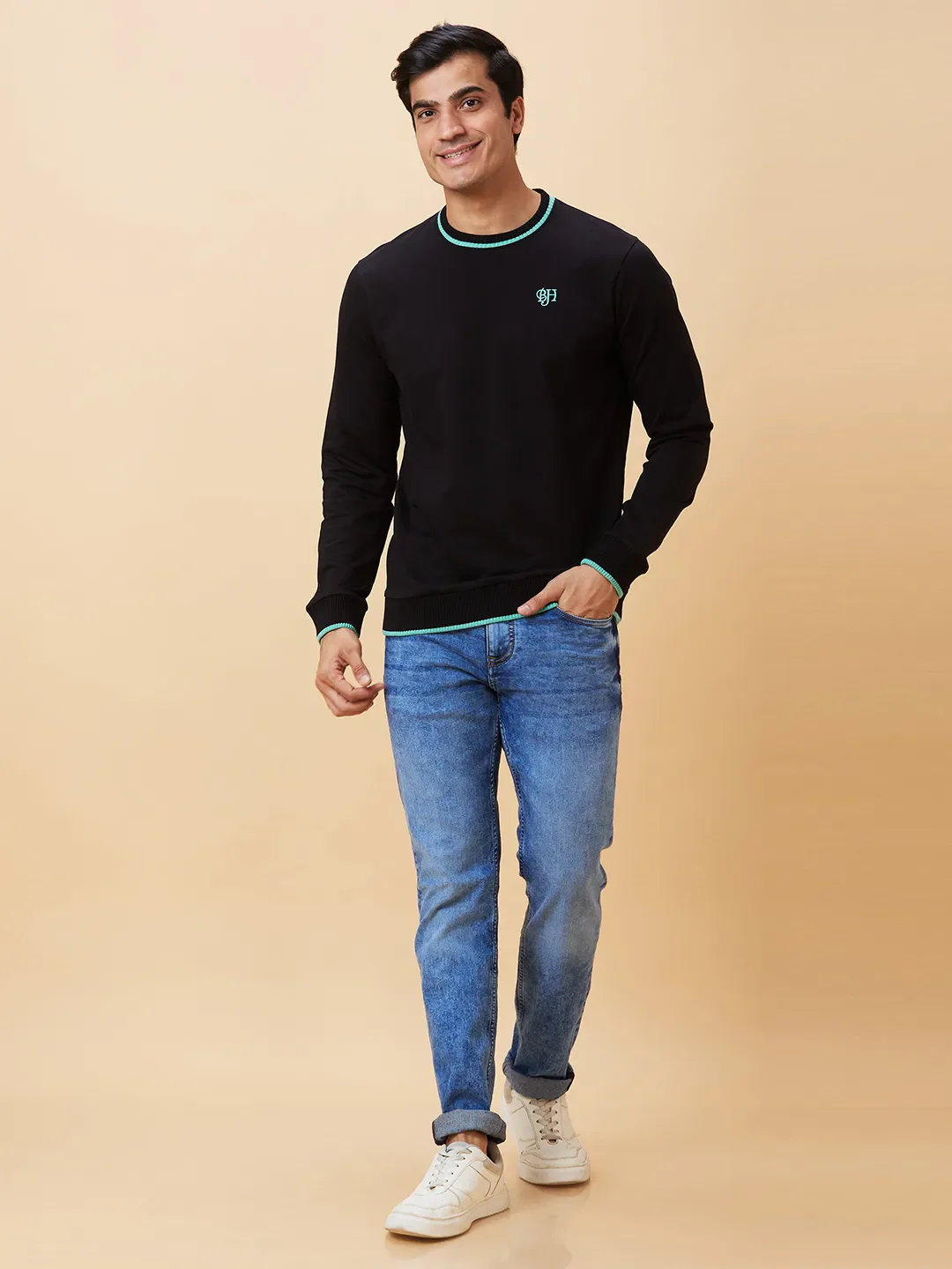Black Regular Fit Round Neck Long Sleeves Men's Sweatshirt by Being Human Clothing - Image 2