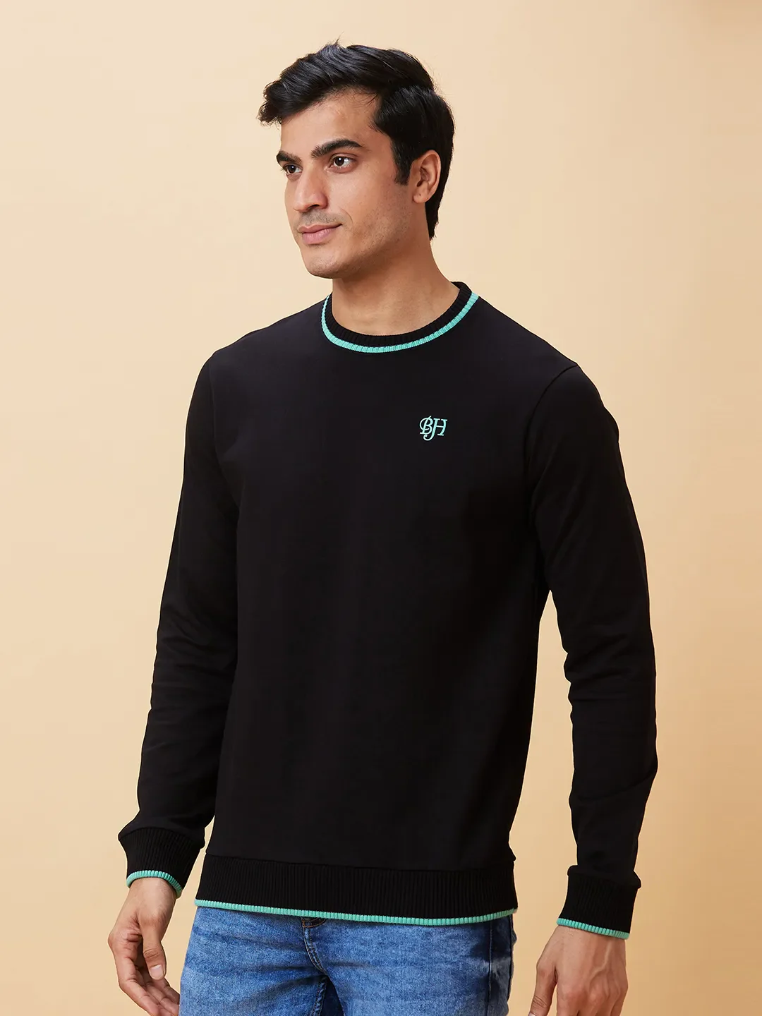 Black Regular Fit Round Neck Long Sleeves Men's Sweatshirt by Being Human Clothing - Image 4