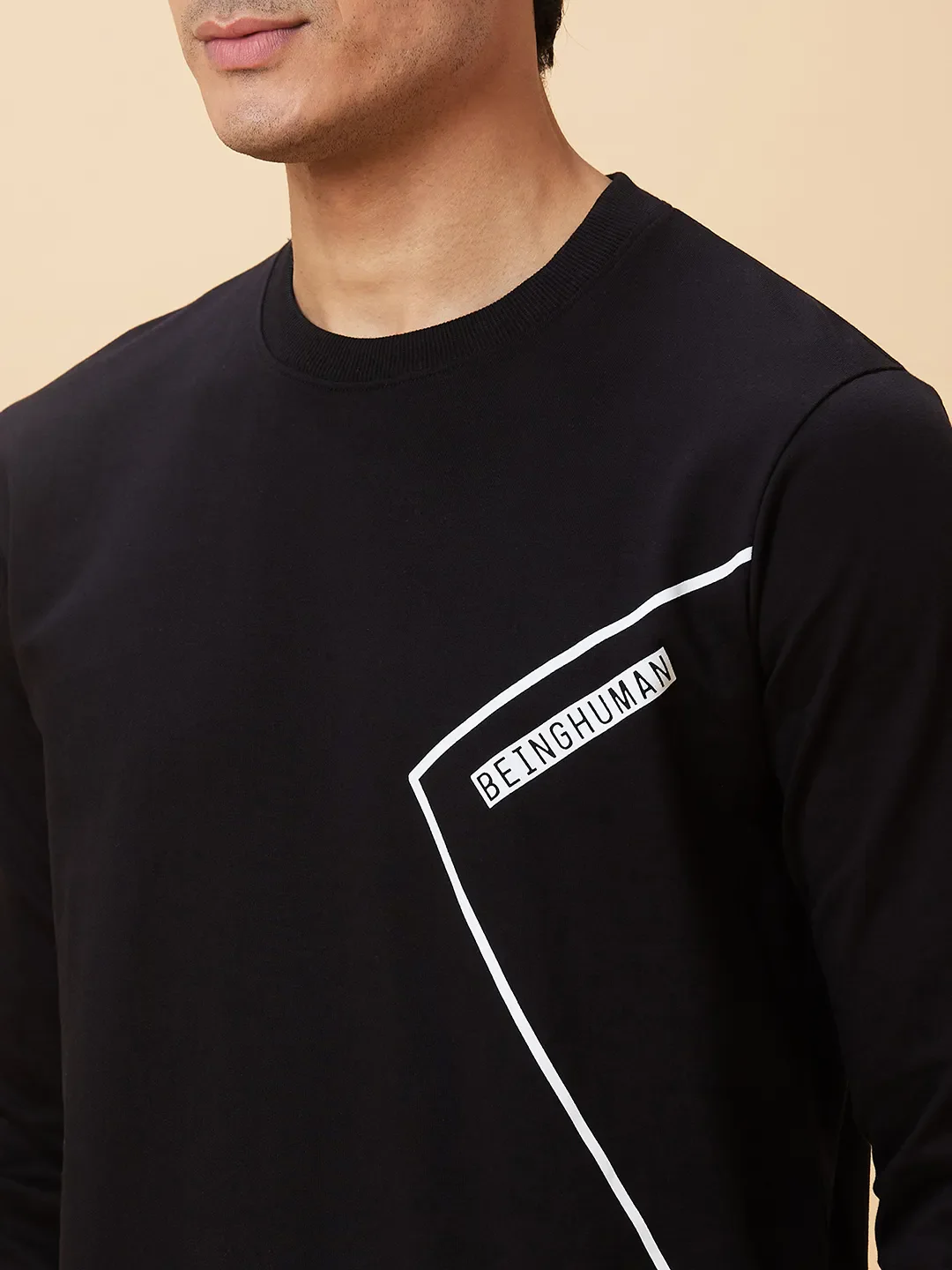 Black Regular Fit Round Neck Long Sleeves Men's Sweatshirt by Being Human Clothing - Image 5