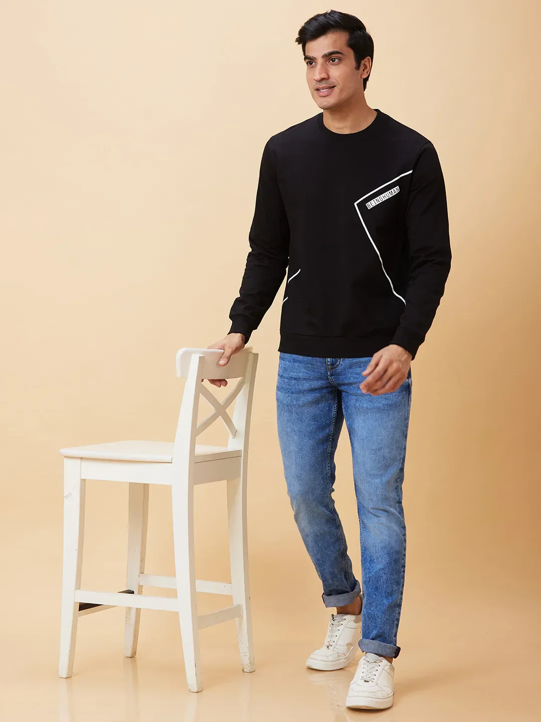 Black Regular Fit Round Neck Long Sleeves Men's Sweatshirt by Being Human Clothing - Image 6