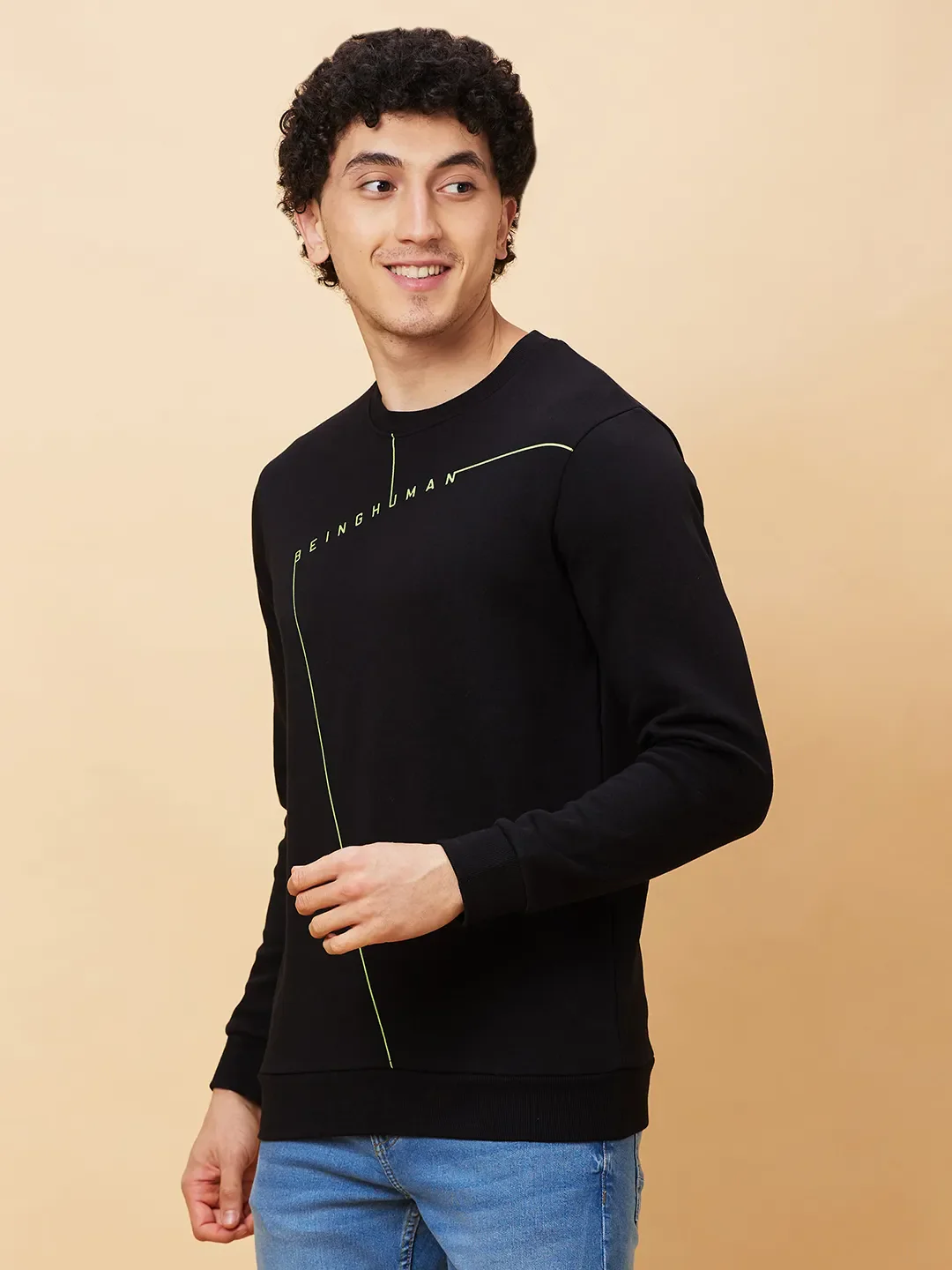 Black Regular Fit Round Neck Long Sleeves Men's Sweatshirt by Being Human Clothing - Image 4