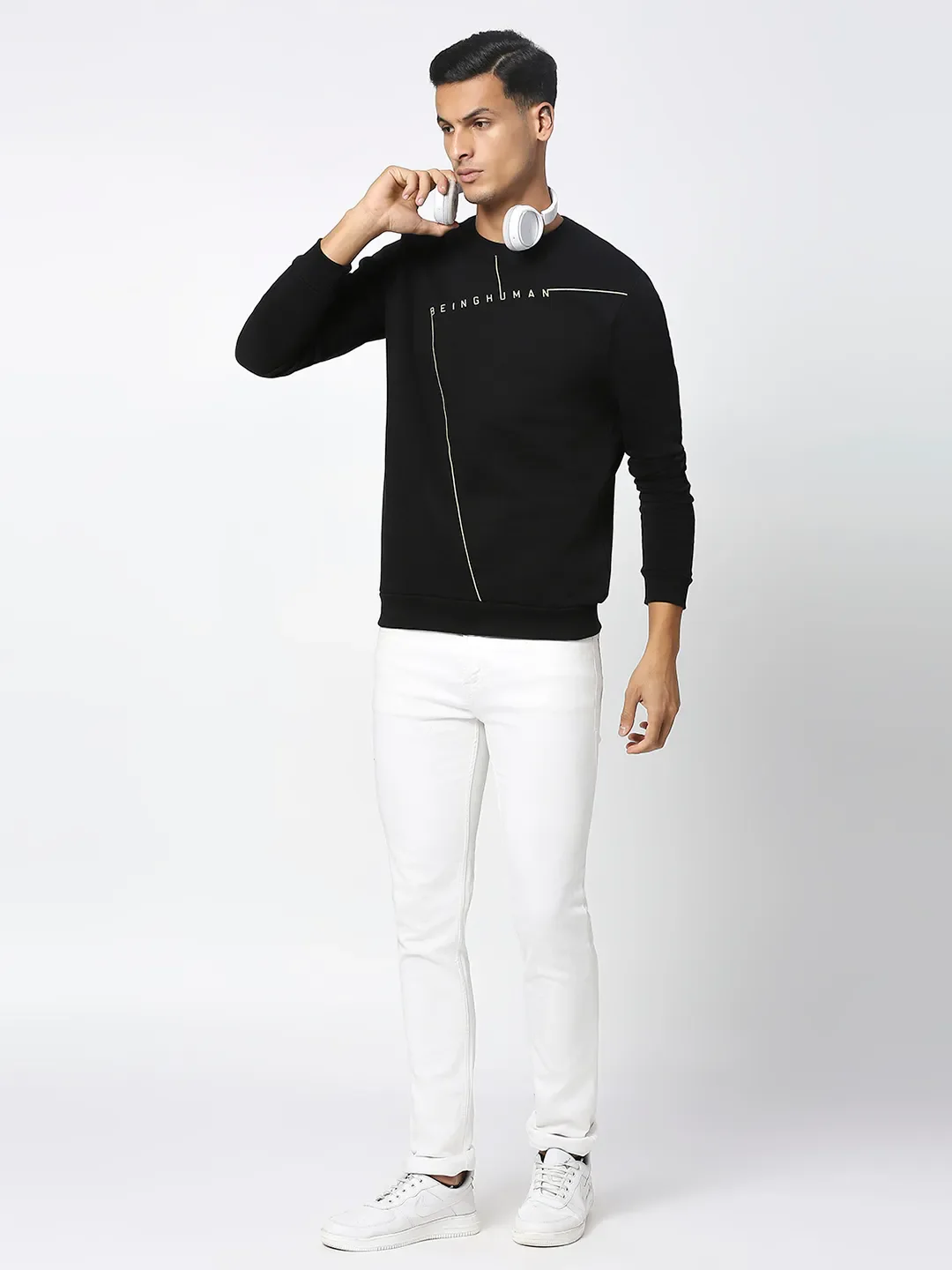 Black Regular Fit Round Neck Long Sleeves Men's Sweatshirt by Being Human Clothing - Image 6
