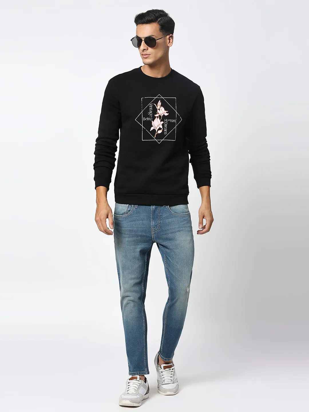 Black Regular Fit Round Neck Long Sleeves Men's Sweatshirt by Being Human Clothing