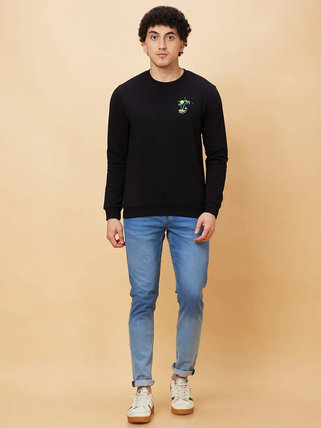 Black Regular Fit Round Neck Long Sleeves Men's Sweatshirt by Being Human Clothing - Image 2