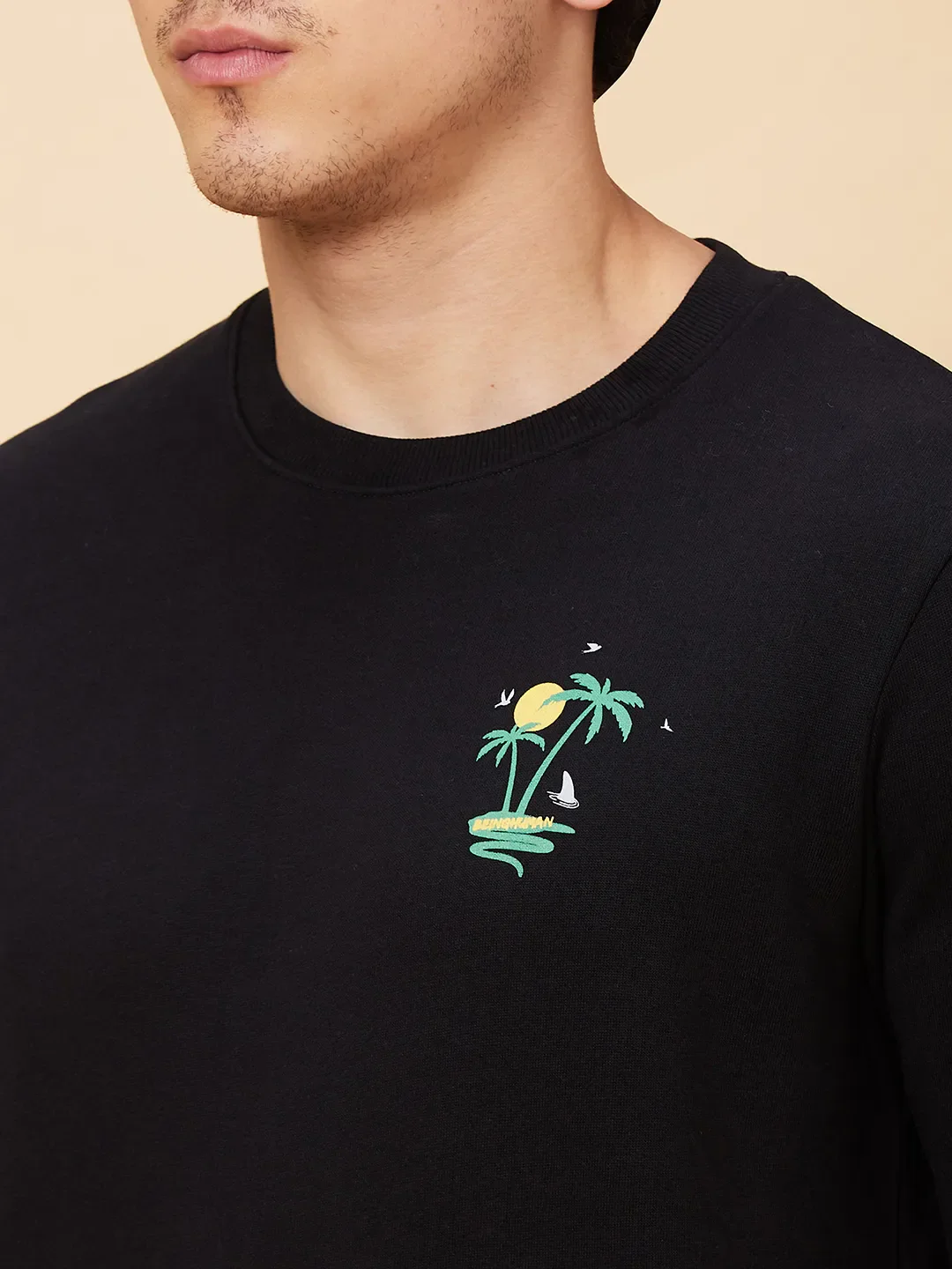 Black Regular Fit Round Neck Long Sleeves Men's Sweatshirt by Being Human Clothing - Image 5