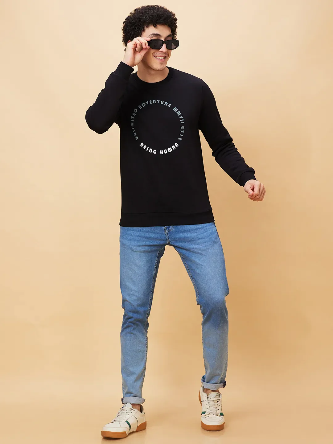 Black Regular Fit Round Neck Long Sleeves Men's Sweatshirt by Being Human Clothing - Image 6