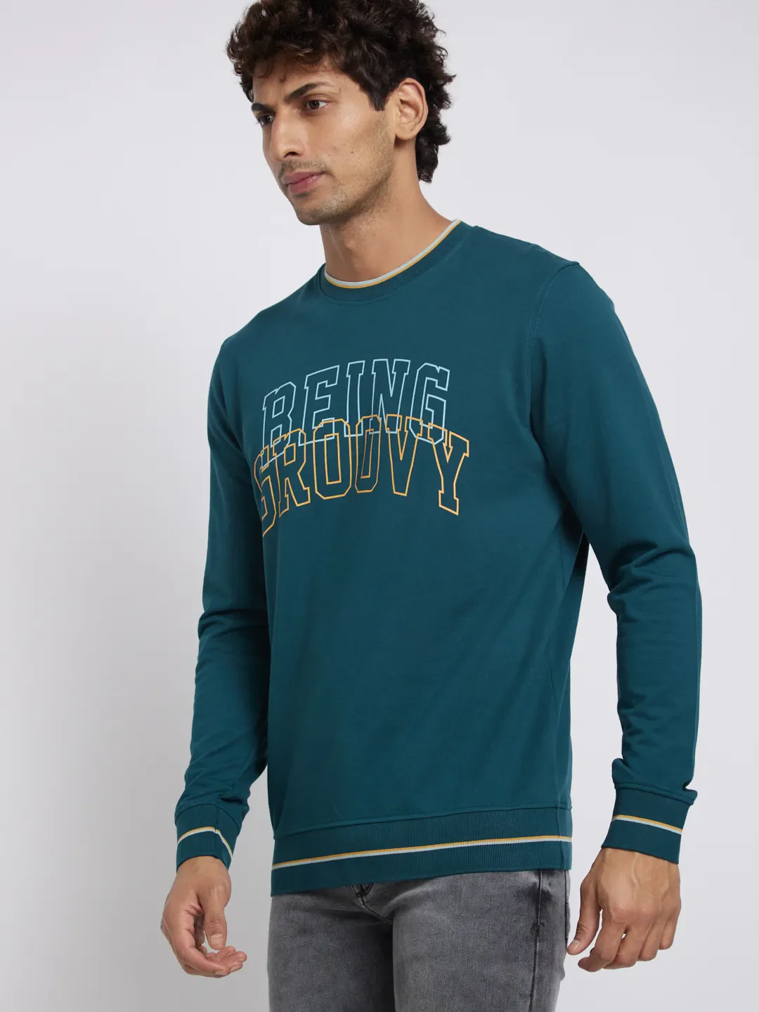 Green Regular Fit Round Neck Long Sleeves Men's Sweatshirt by Being Human Clothing - Image 2