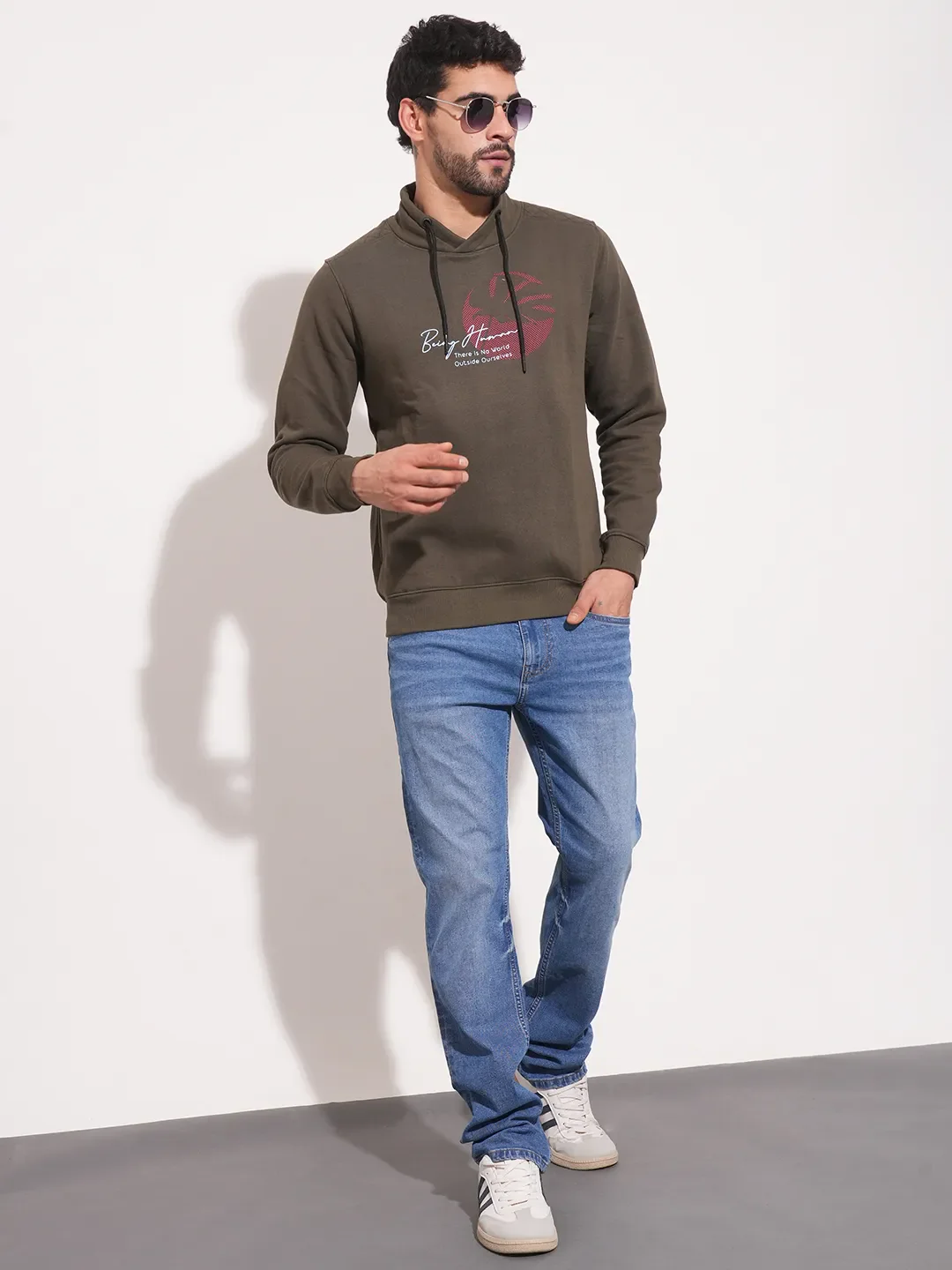 Green Regular Fit Round Neck Long Sleeves Men's Sweatshirt by Being Human Clothing - Image 2