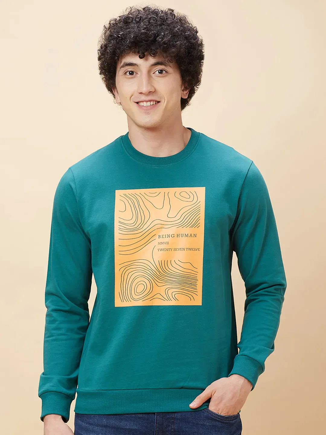 Green Regular Fit Round Neck Long Sleeves Men's Sweatshirt by Being Human Clothing