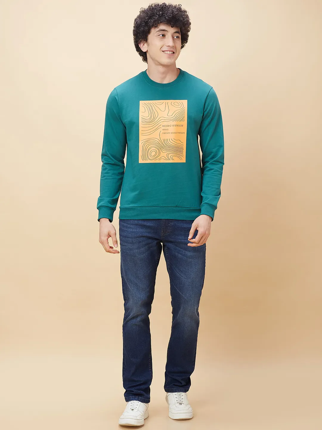 Green Regular Fit Round Neck Long Sleeves Men's Sweatshirt by Being Human Clothing - Image 2