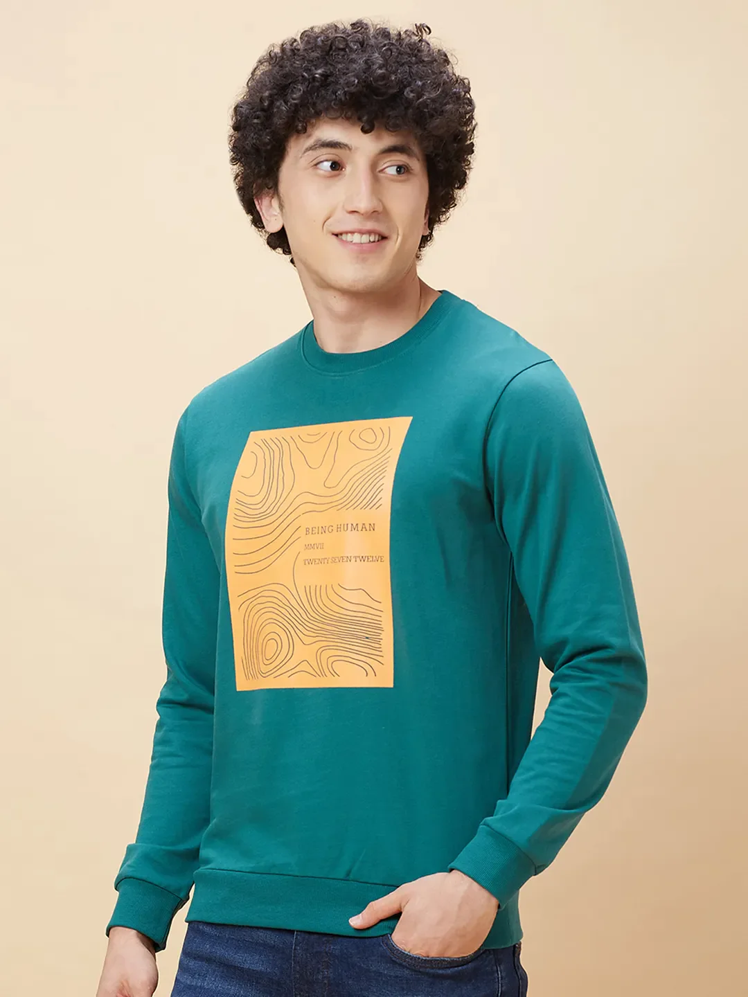 Green Regular Fit Round Neck Long Sleeves Men's Sweatshirt by Being Human Clothing - Image 4