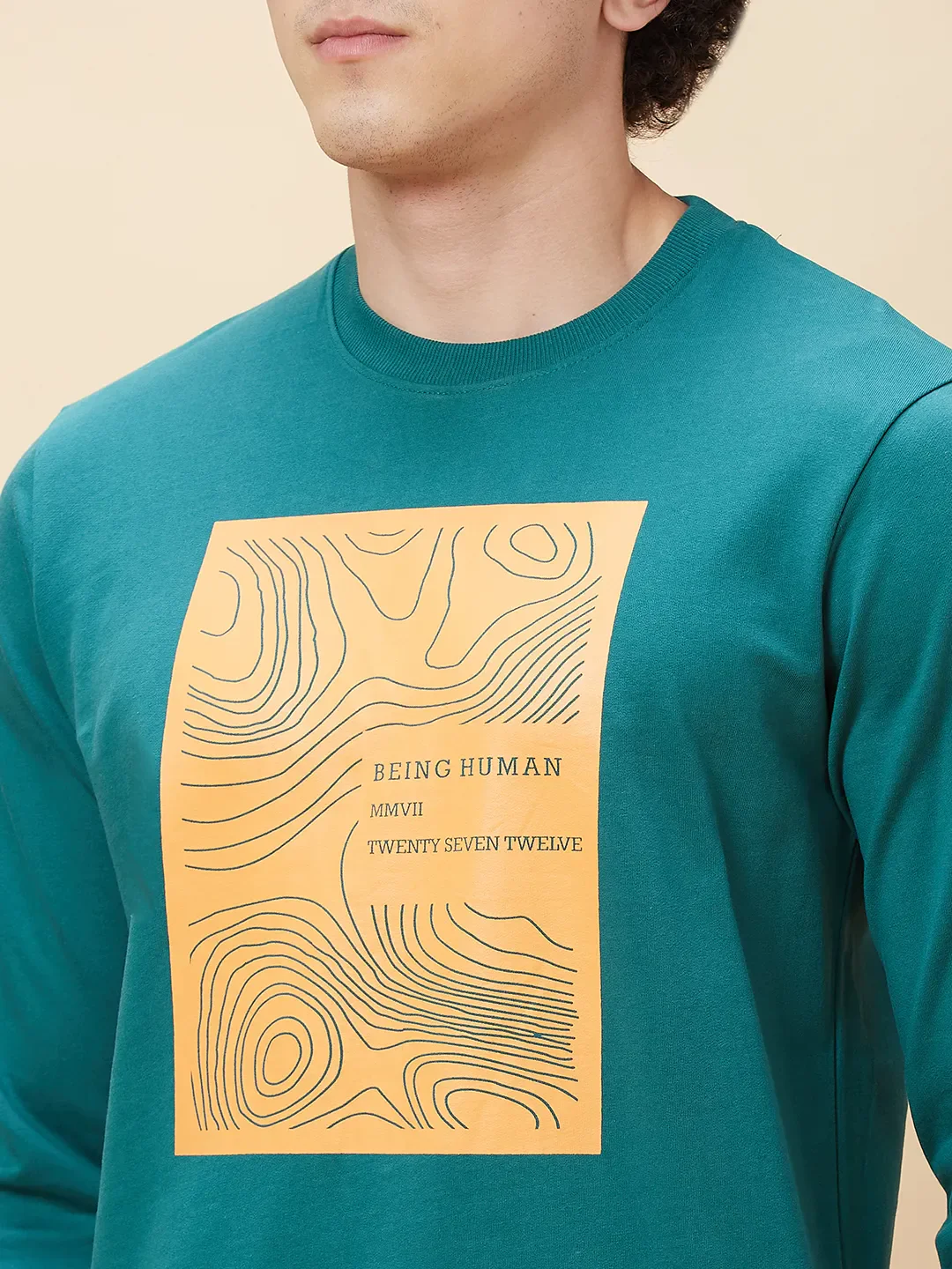 Green Regular Fit Round Neck Long Sleeves Men's Sweatshirt by Being Human Clothing - Image 5