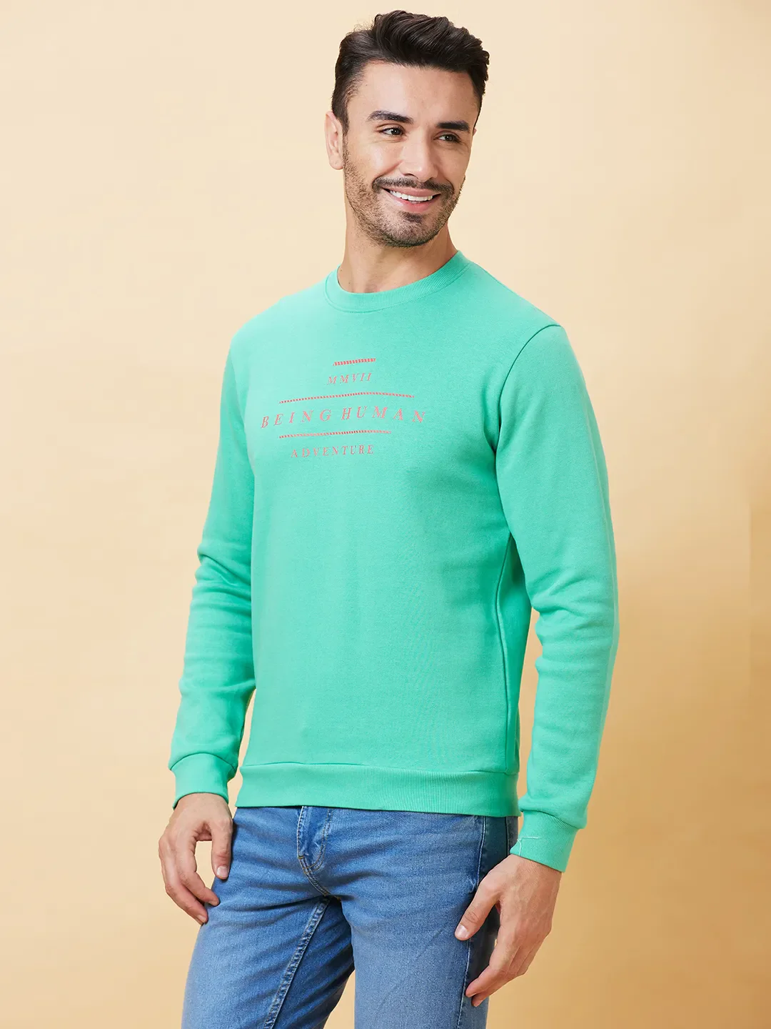 Green Regular Fit Round Neck Long Sleeves Men's Sweatshirt by Being Human Clothing - Image 2