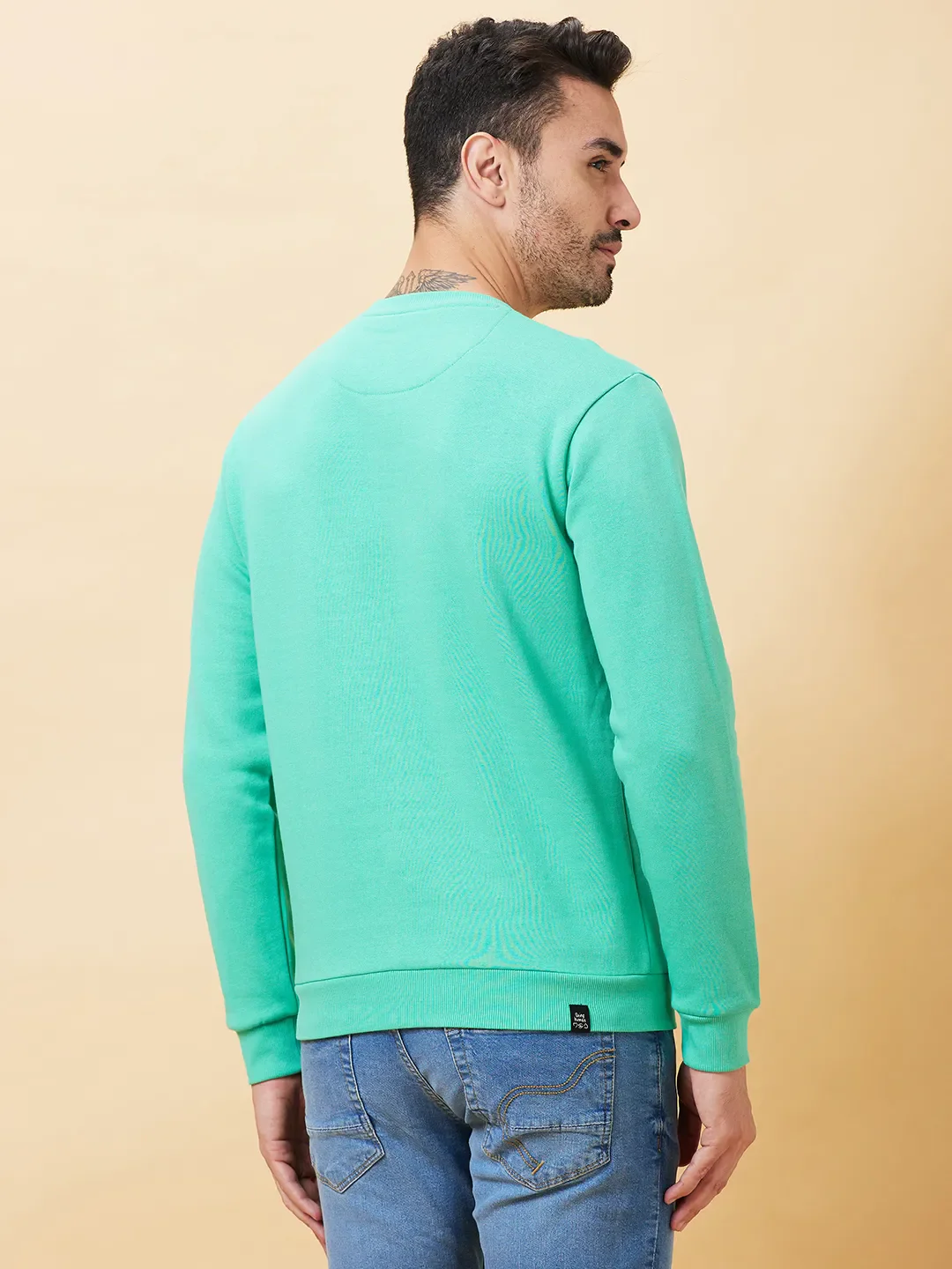 Green Regular Fit Round Neck Long Sleeves Men's Sweatshirt by Being Human Clothing - Image 3