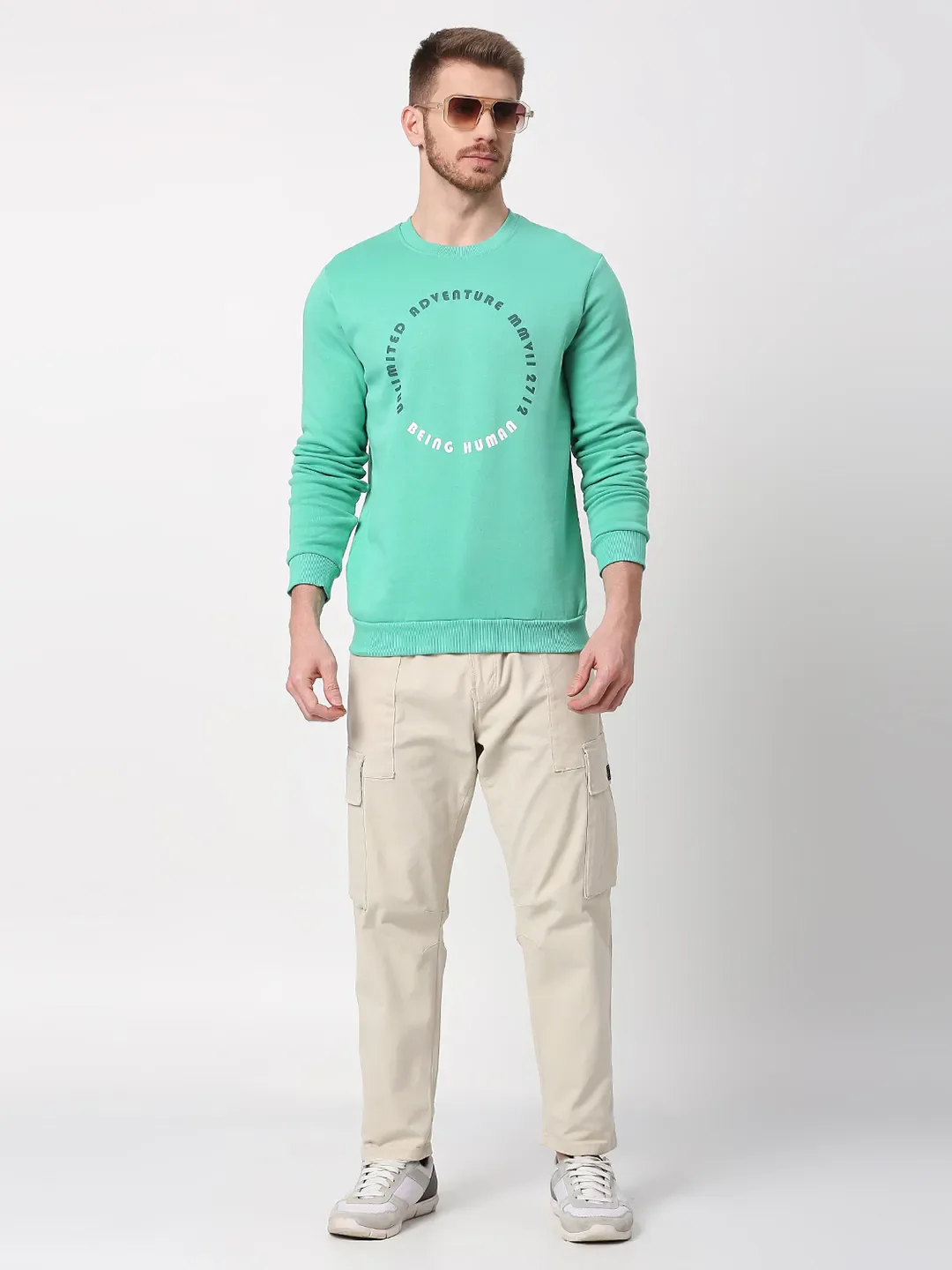 Green Regular Fit Round Neck Long Sleeves Men's Sweatshirt by Being Human Clothing - Image 2