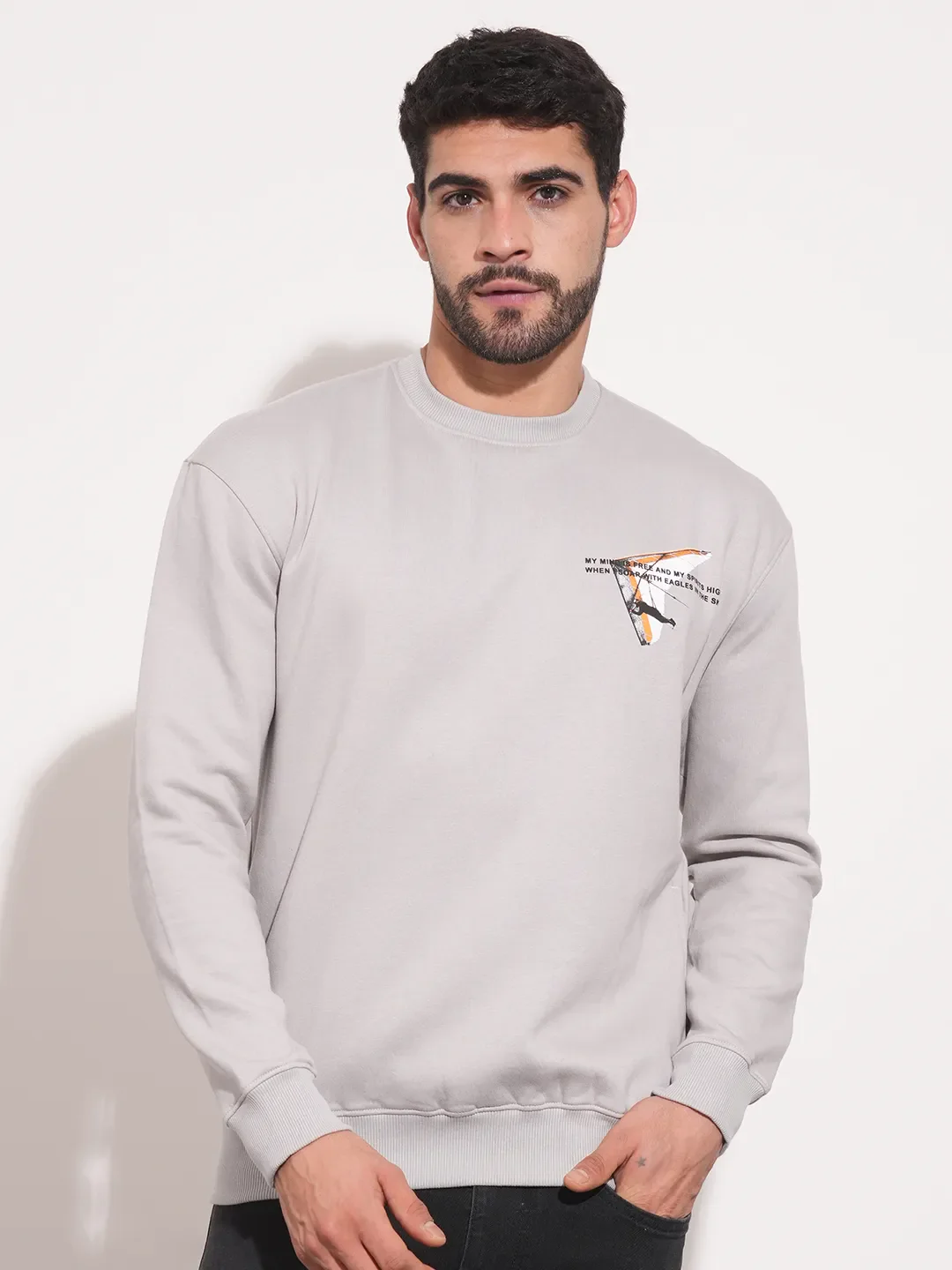 Grey Regular Fit Round Neck Long Sleeves Men's Sweatshirt by Being Human Clothing