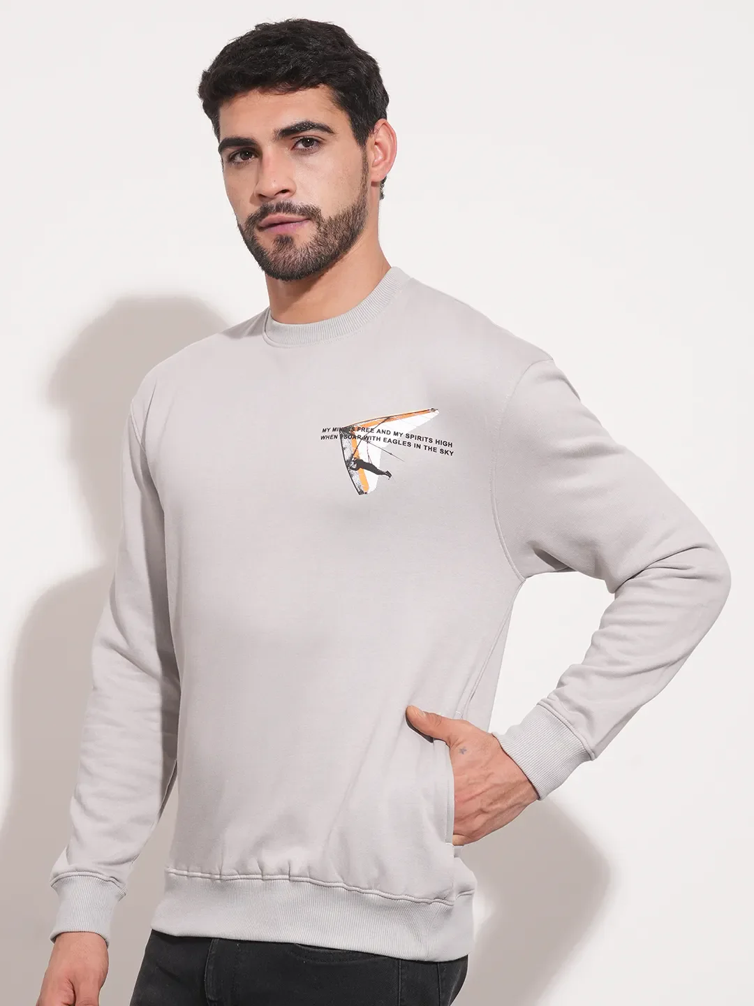 Grey Regular Fit Round Neck Long Sleeves Men's Sweatshirt by Being Human Clothing - Image 4