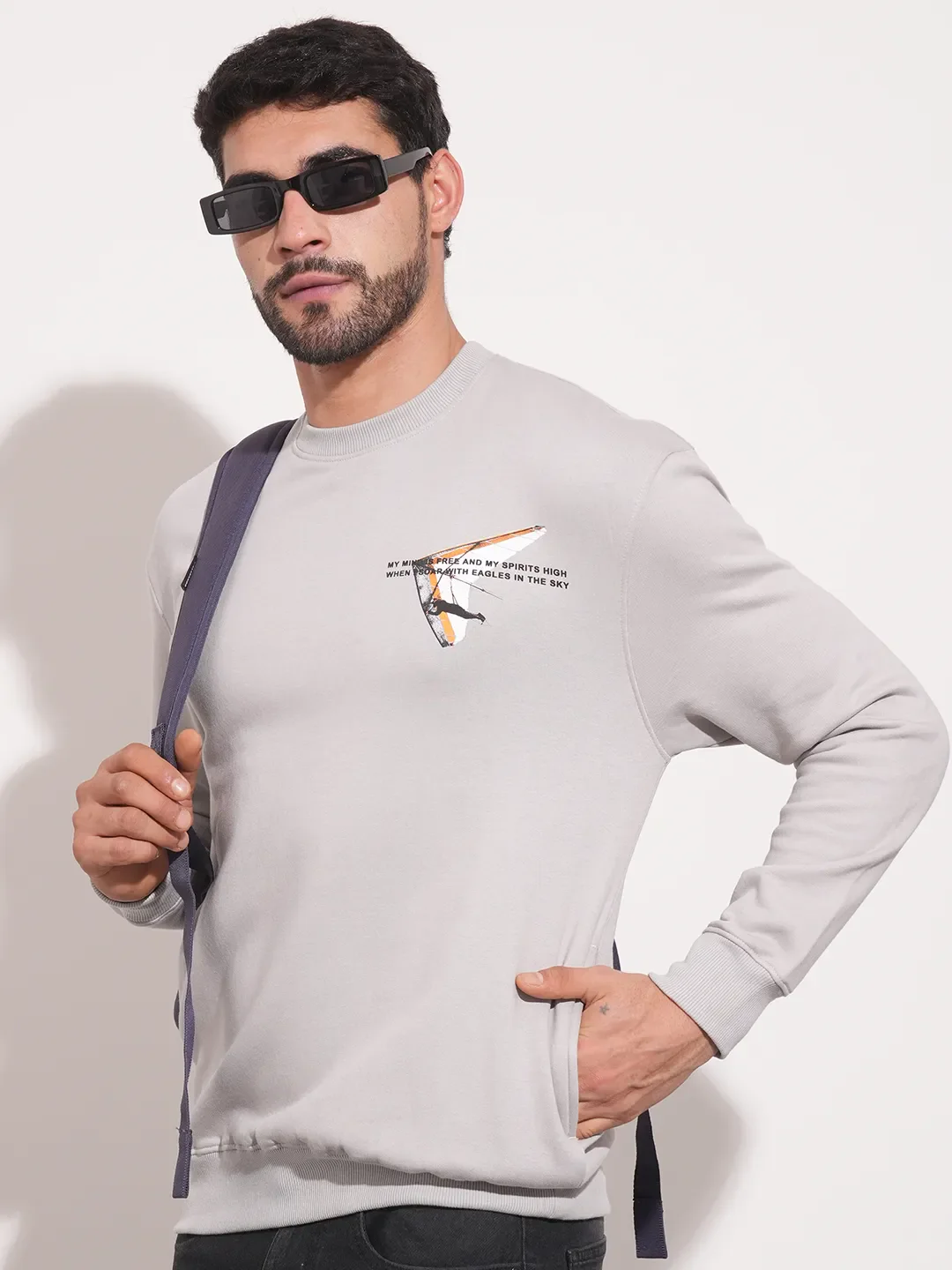 Grey Regular Fit Round Neck Long Sleeves Men's Sweatshirt by Being Human Clothing - Image 6