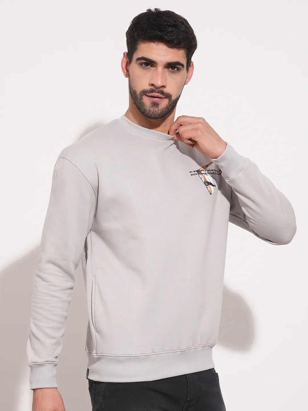 Grey Regular Fit Round Neck Long Sleeves Men's Sweatshirt by Being Human Clothing - Image 7